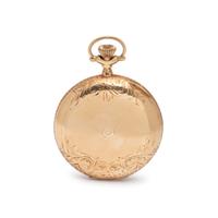 WALTHAM, 14K YELLOW GOLD HUNTER CASE POCKET WATCH AND FOB CHAIN