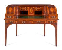 A George III Style Inlaid and Figured Mahogany Leather Inset Carlton House Desk