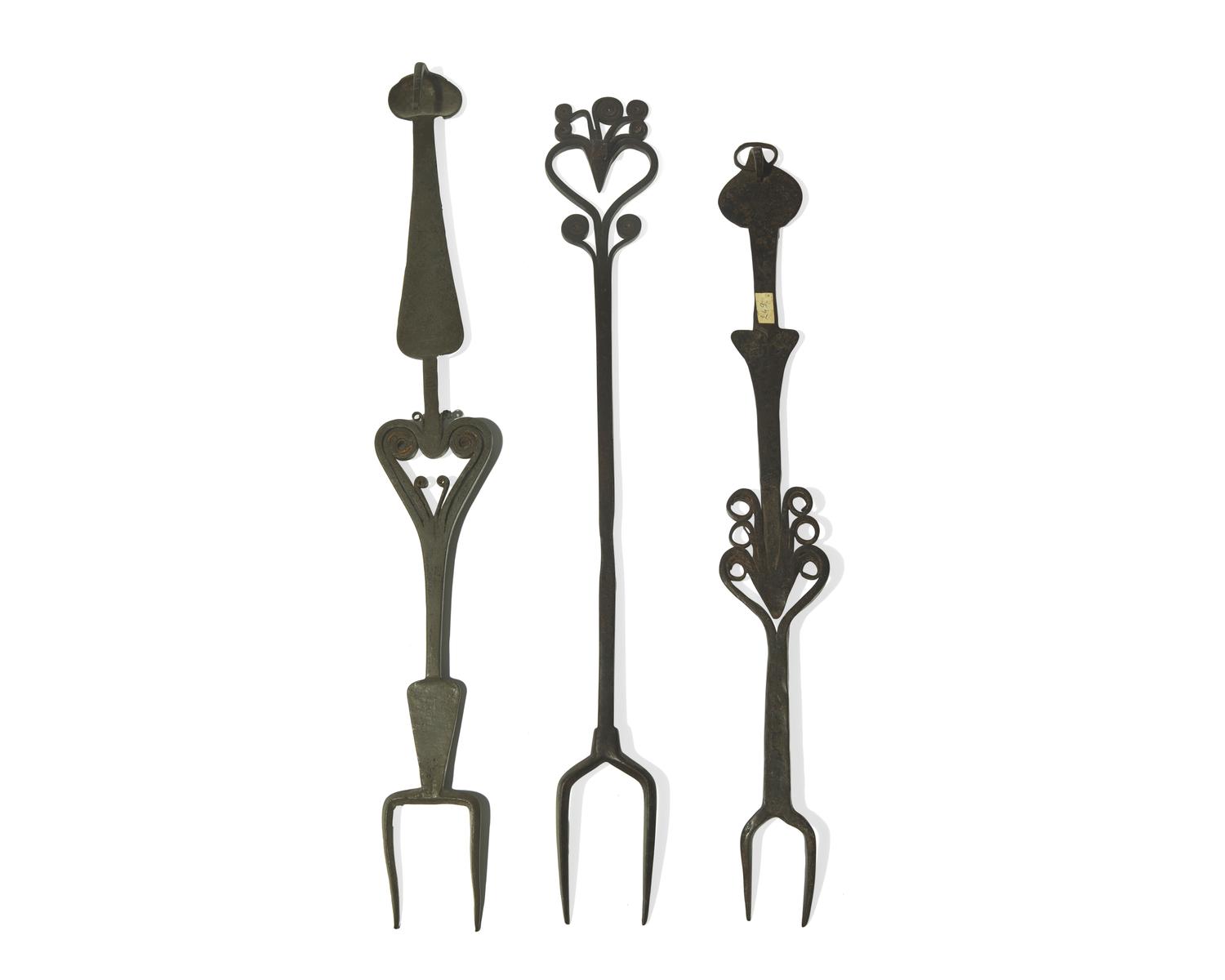 A Group of Three Wrought Iron or Steel Forks, French 18th Century