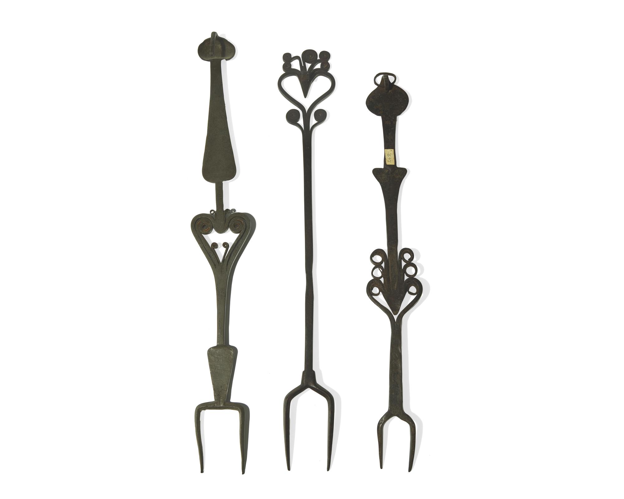 A Group of Three Wrought Iron or Steel Forks, French 18th Century