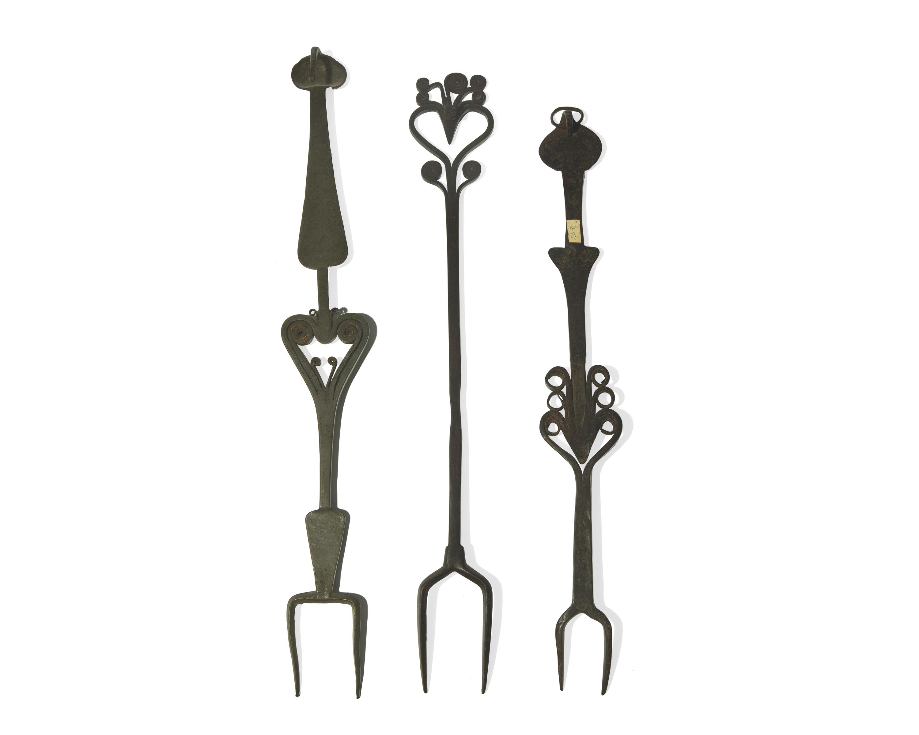 A Group of Three Wrought Iron or Steel Forks, French 18th Century