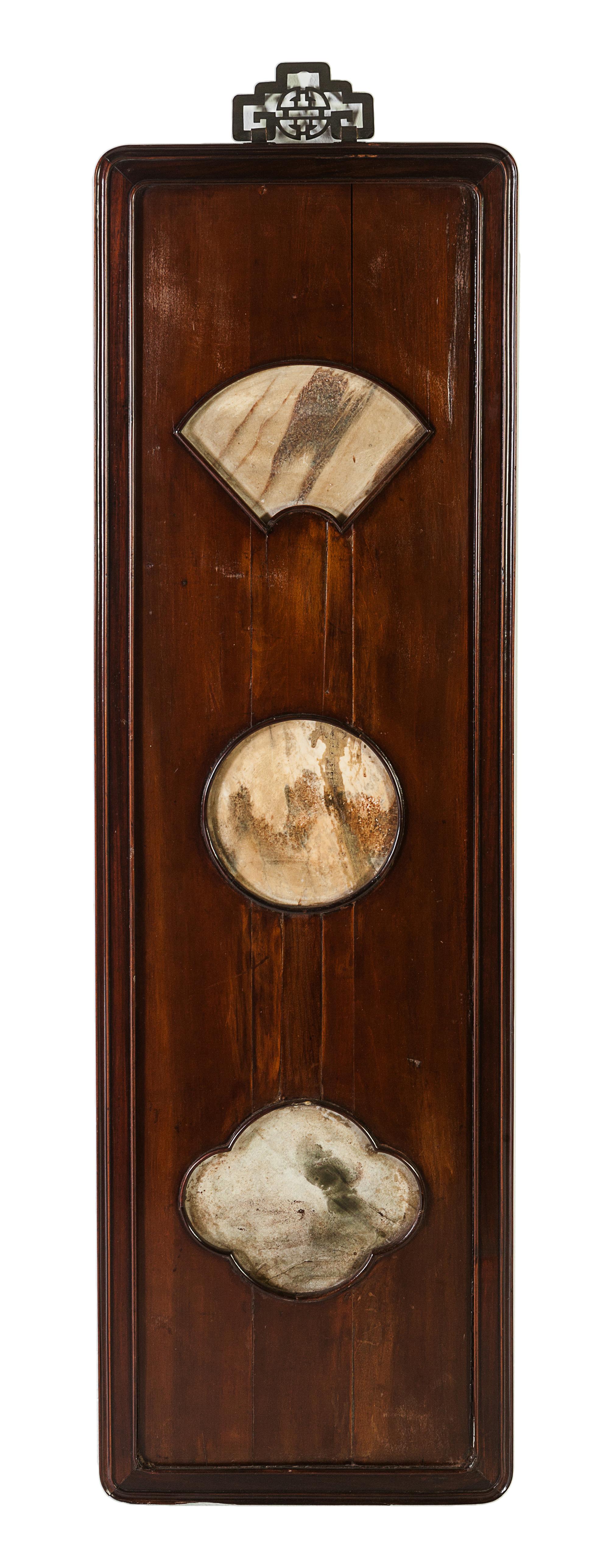 A Set of Four Marble Inset Hongmu Wall Panels
