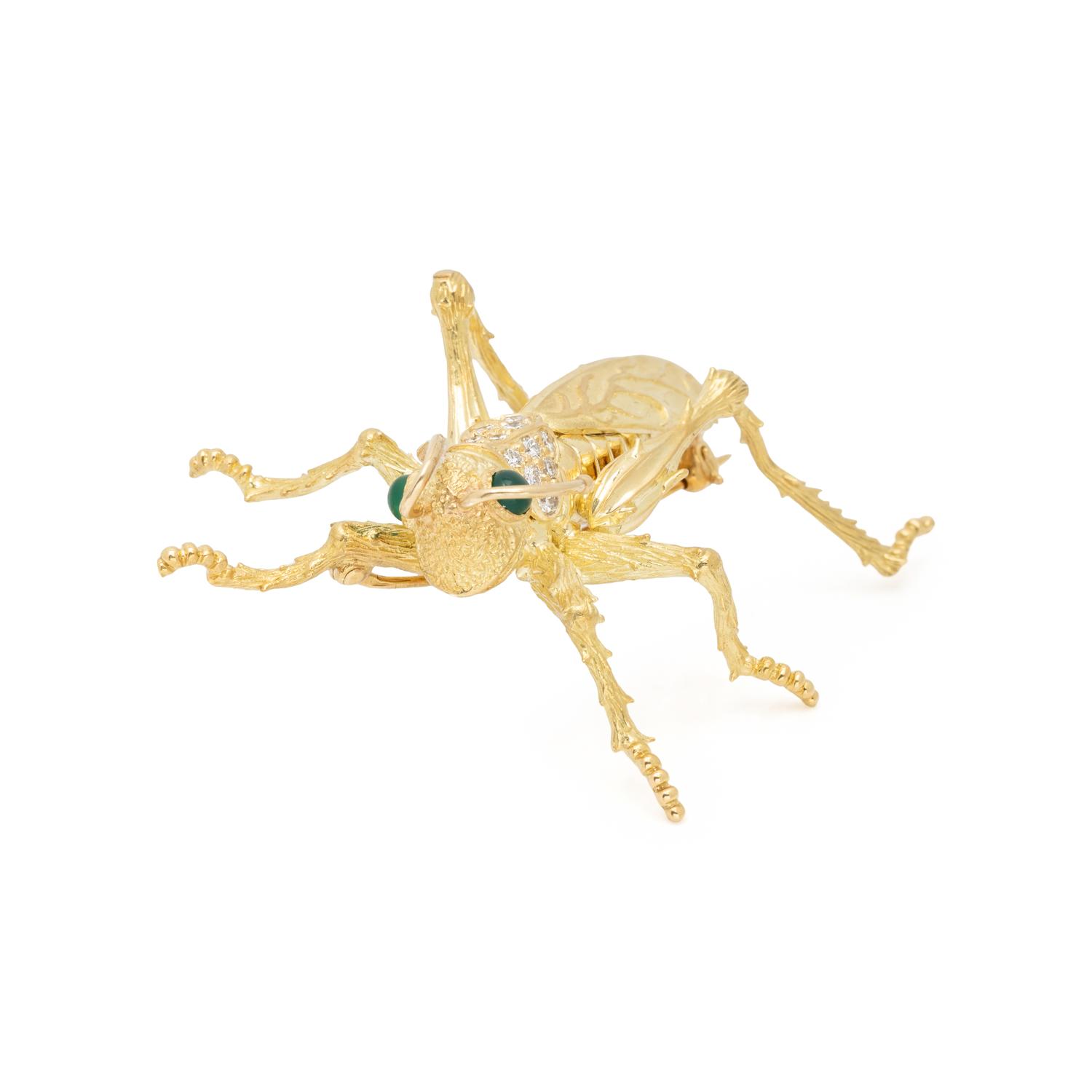 YELLOW GOLD AND DIAMOND GRASSHOPPER BROOCH