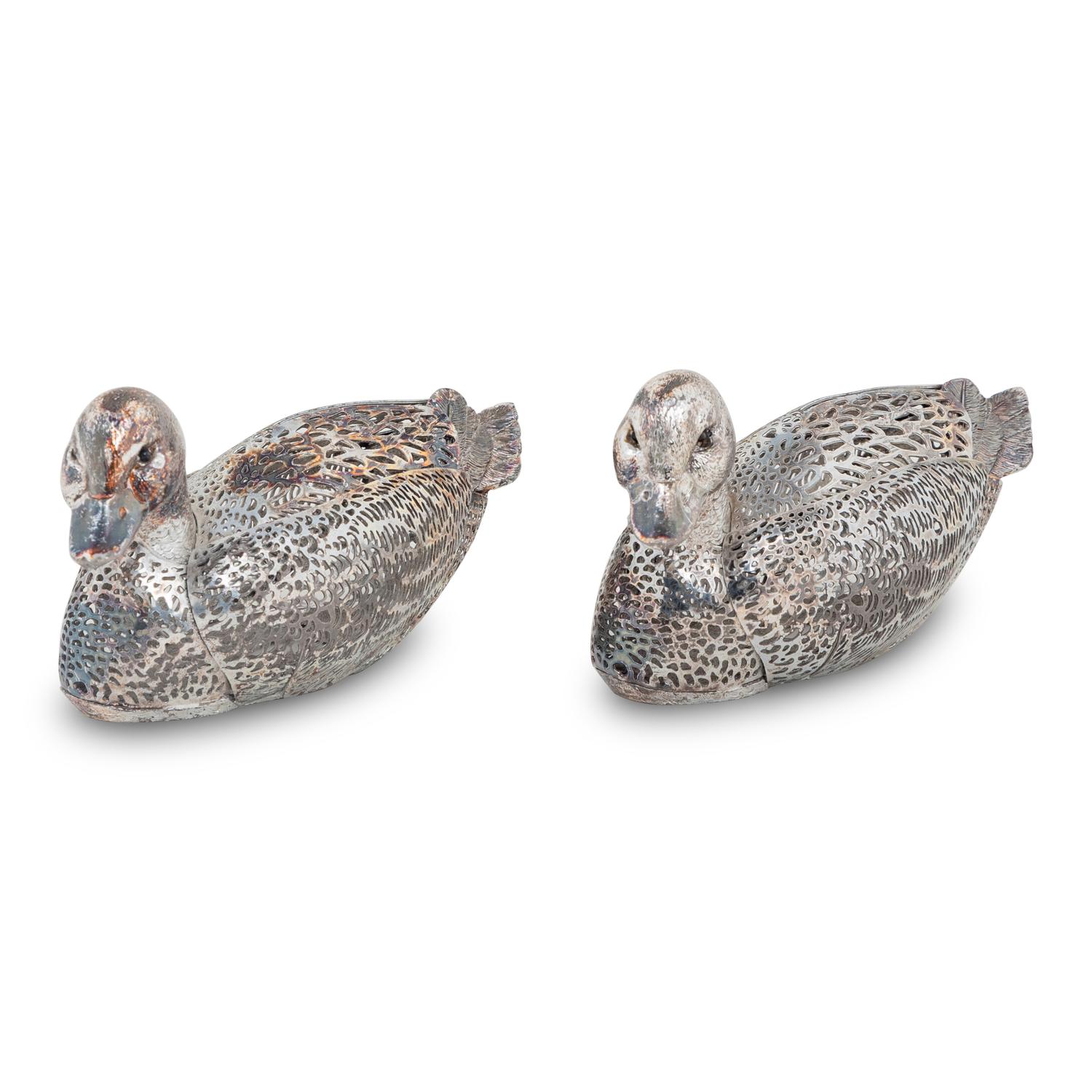 A Pair of Christofle Silver-Plate Duck Figures