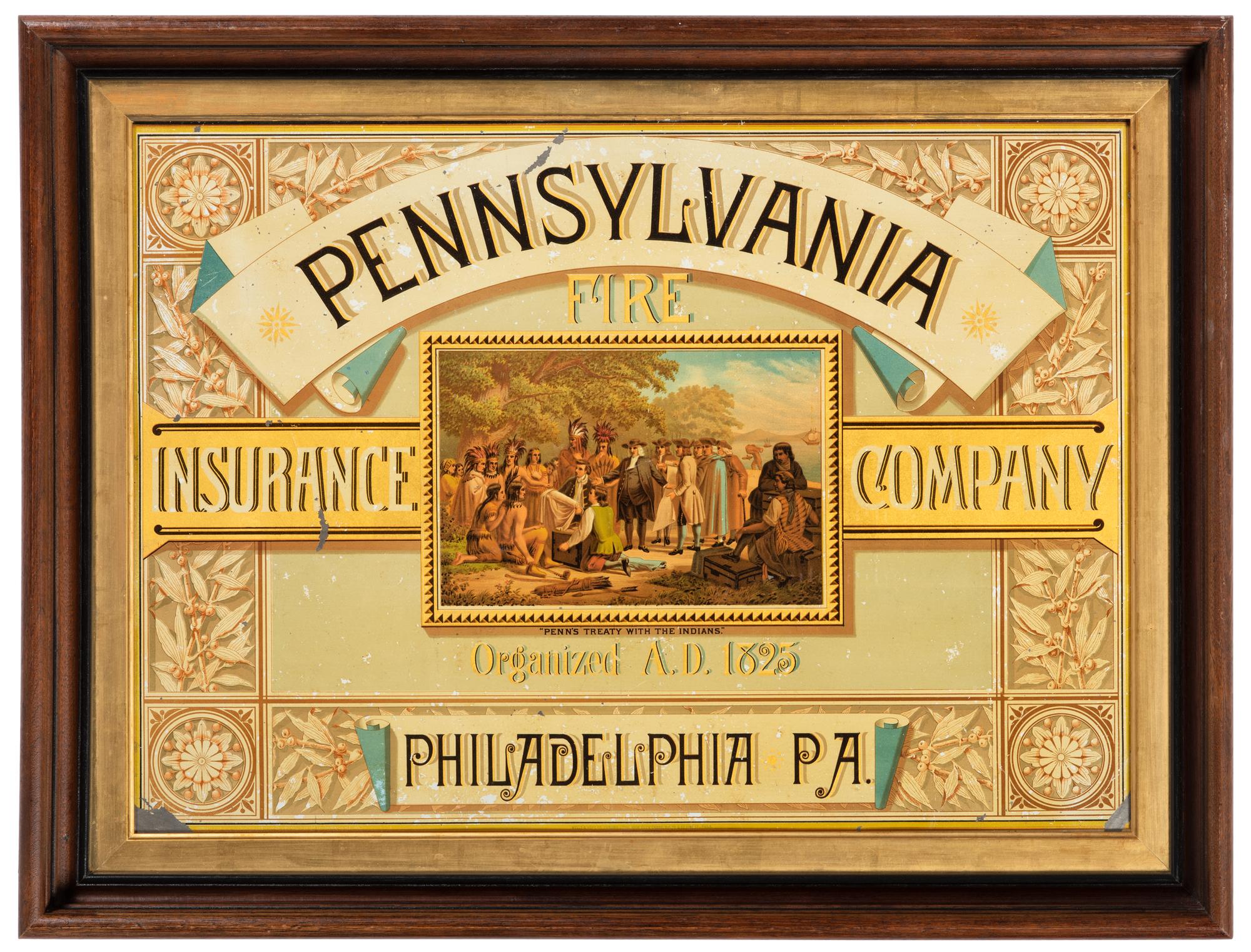 A Pennsylvania Fire Insurance Co., Philadelphia, PA Chromolithographic Framed Tin Advertising Sign
