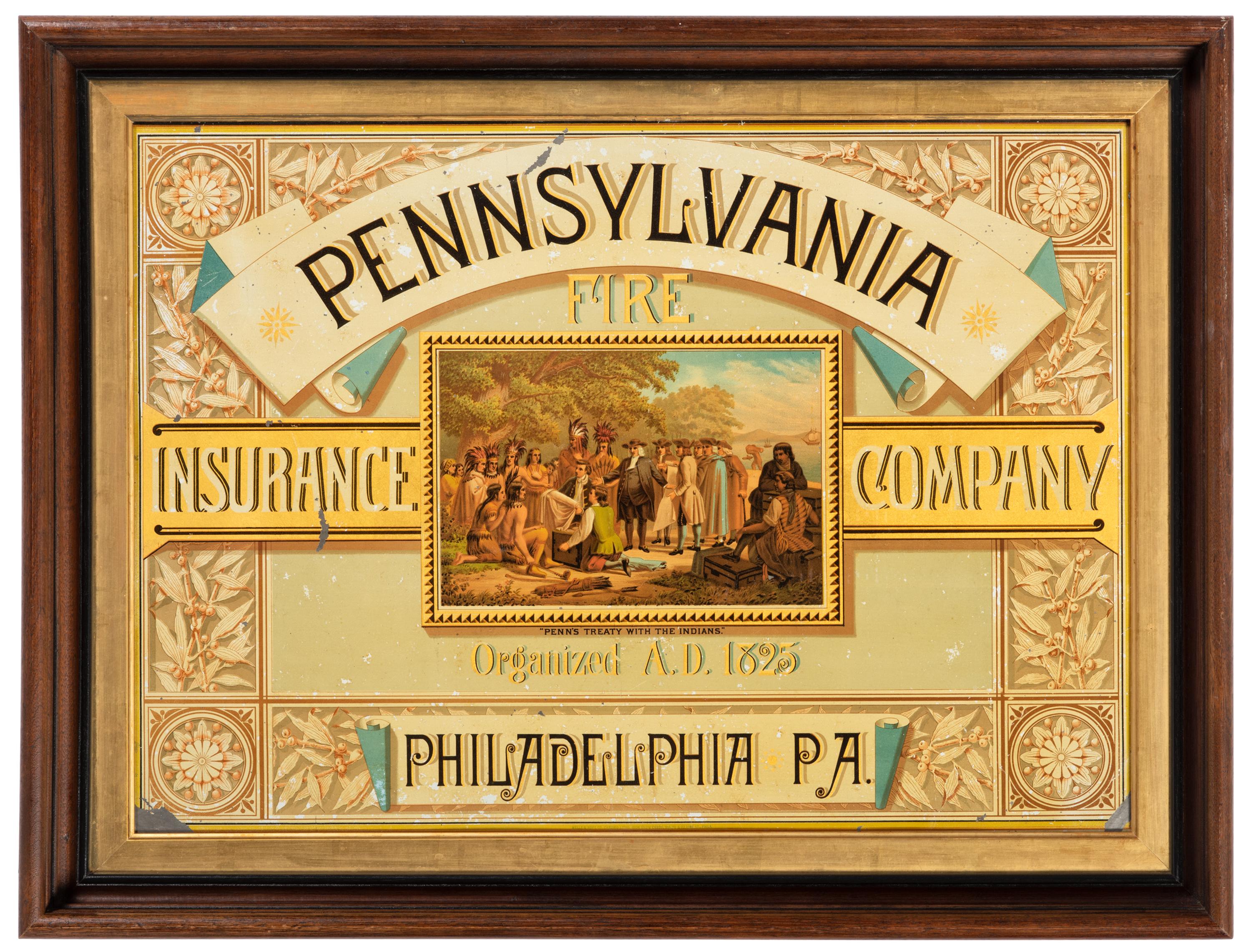 A Pennsylvania Fire Insurance Co., Philadelphia, PA Chromolithographic Framed Tin Advertising Sign