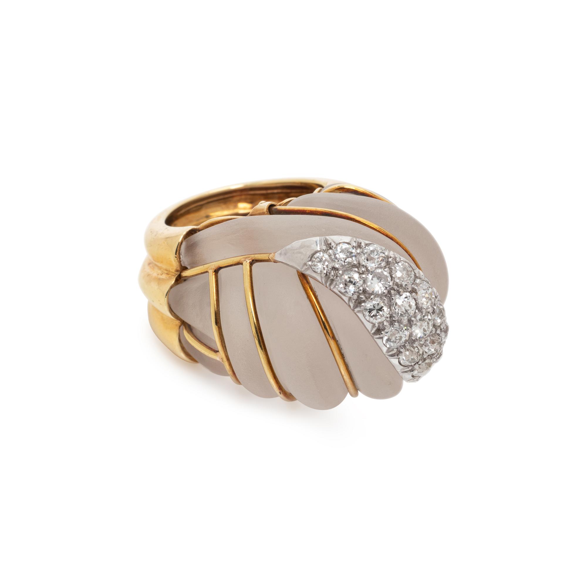 ROCK CRYSTAL AND DIAMOND BOMBE RING