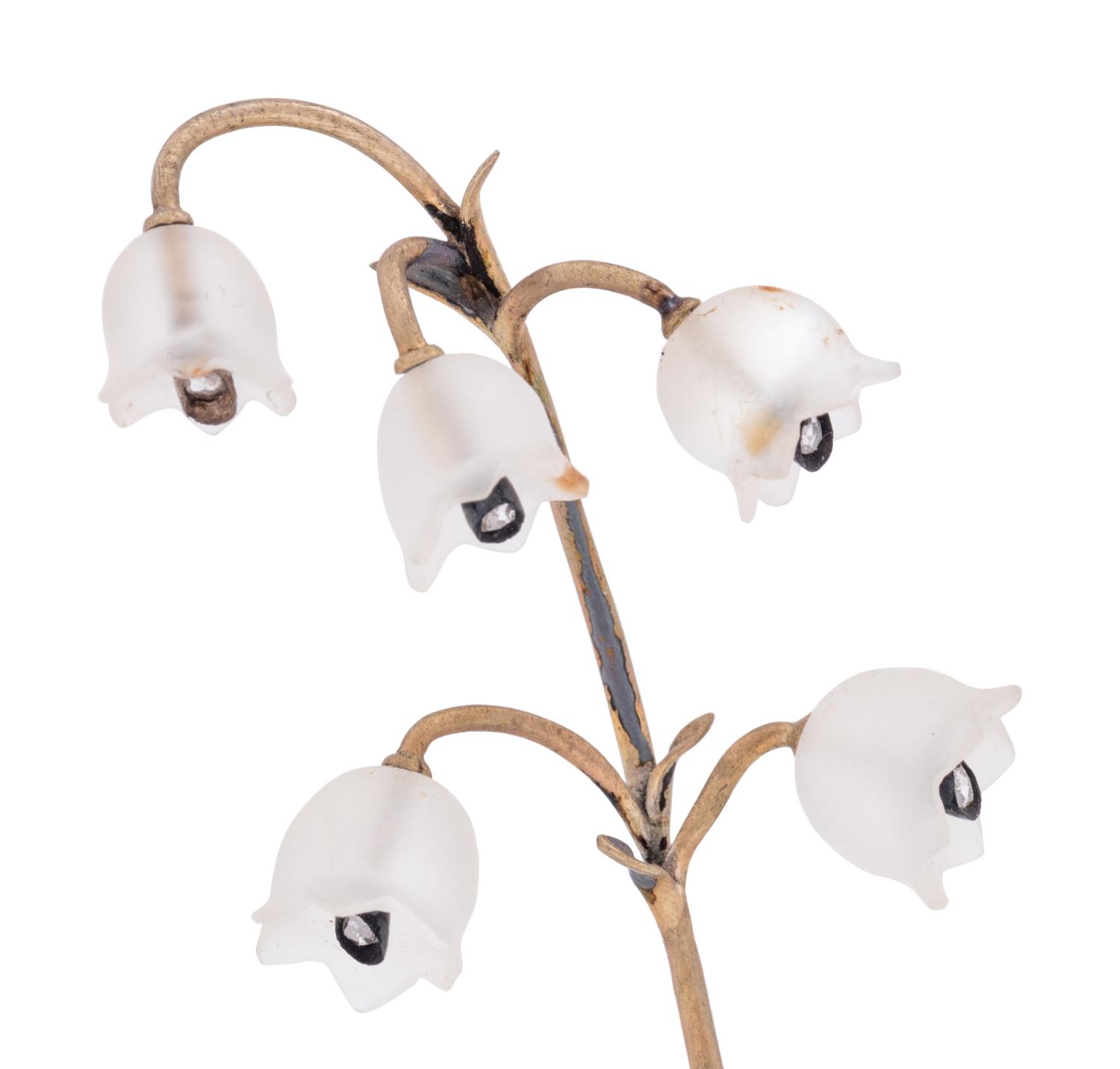 An Important Cartier Carved Rock Crystal, Aventurine and Moonstone Lily of the Valley Flower Study