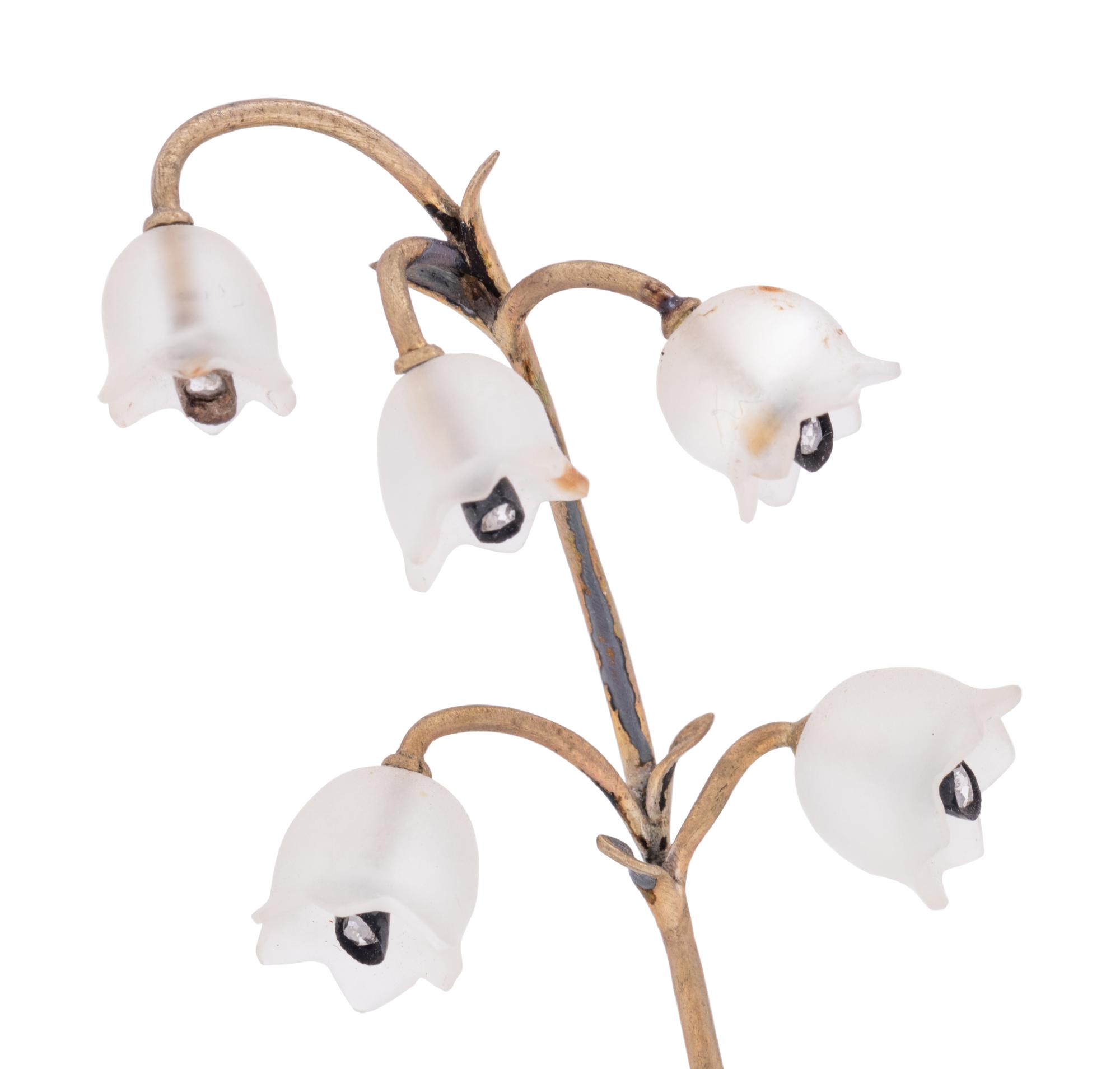 An Important Cartier Carved Rock Crystal, Aventurine and Moonstone Lily of the Valley Flower Study