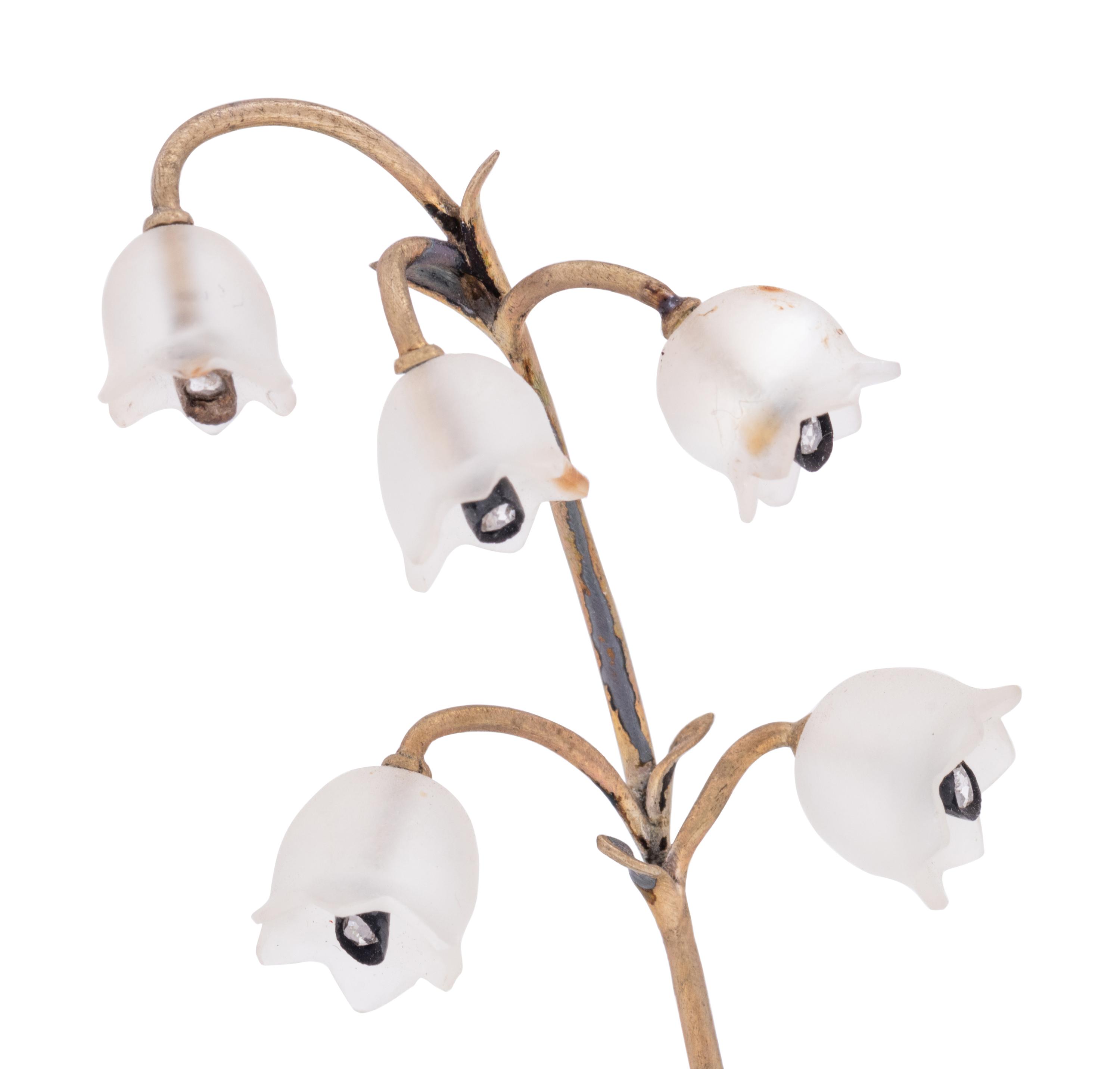 An Important Cartier Carved Rock Crystal, Aventurine and Moonstone Lily of the Valley Flower Study