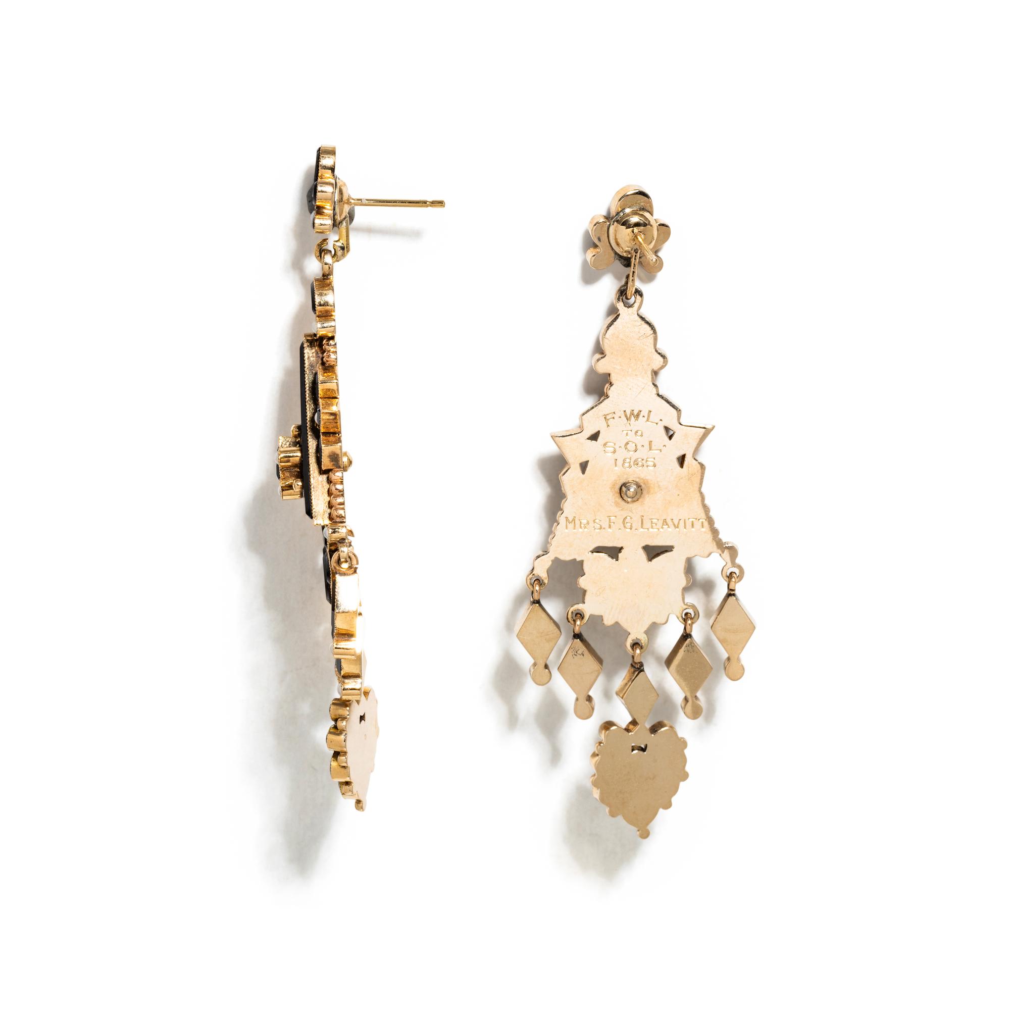 VICTORIAN, ONYX AND SEED PEARL EARRINGS