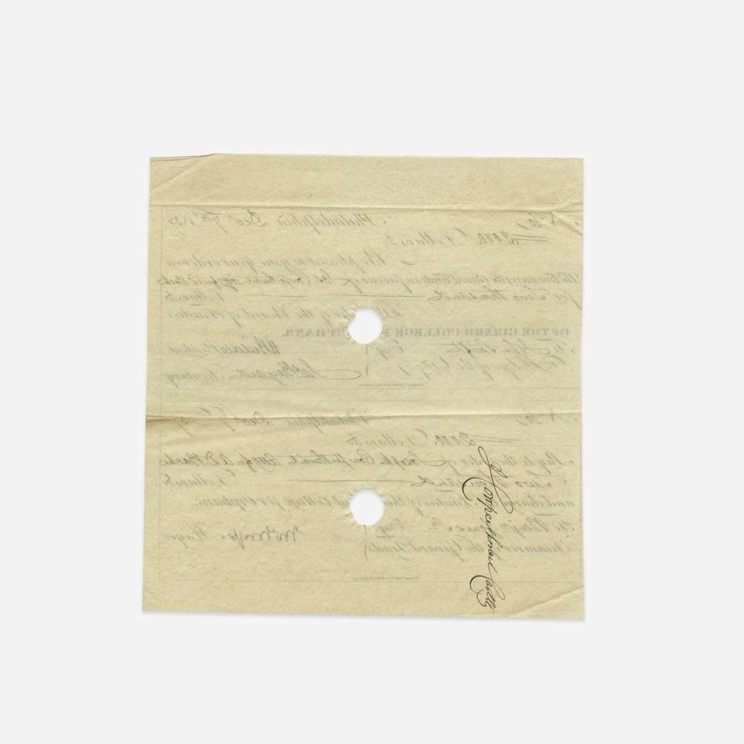 [Philadelphia] [Girard College] Biddle, N(icholas). Partially-Printed Document