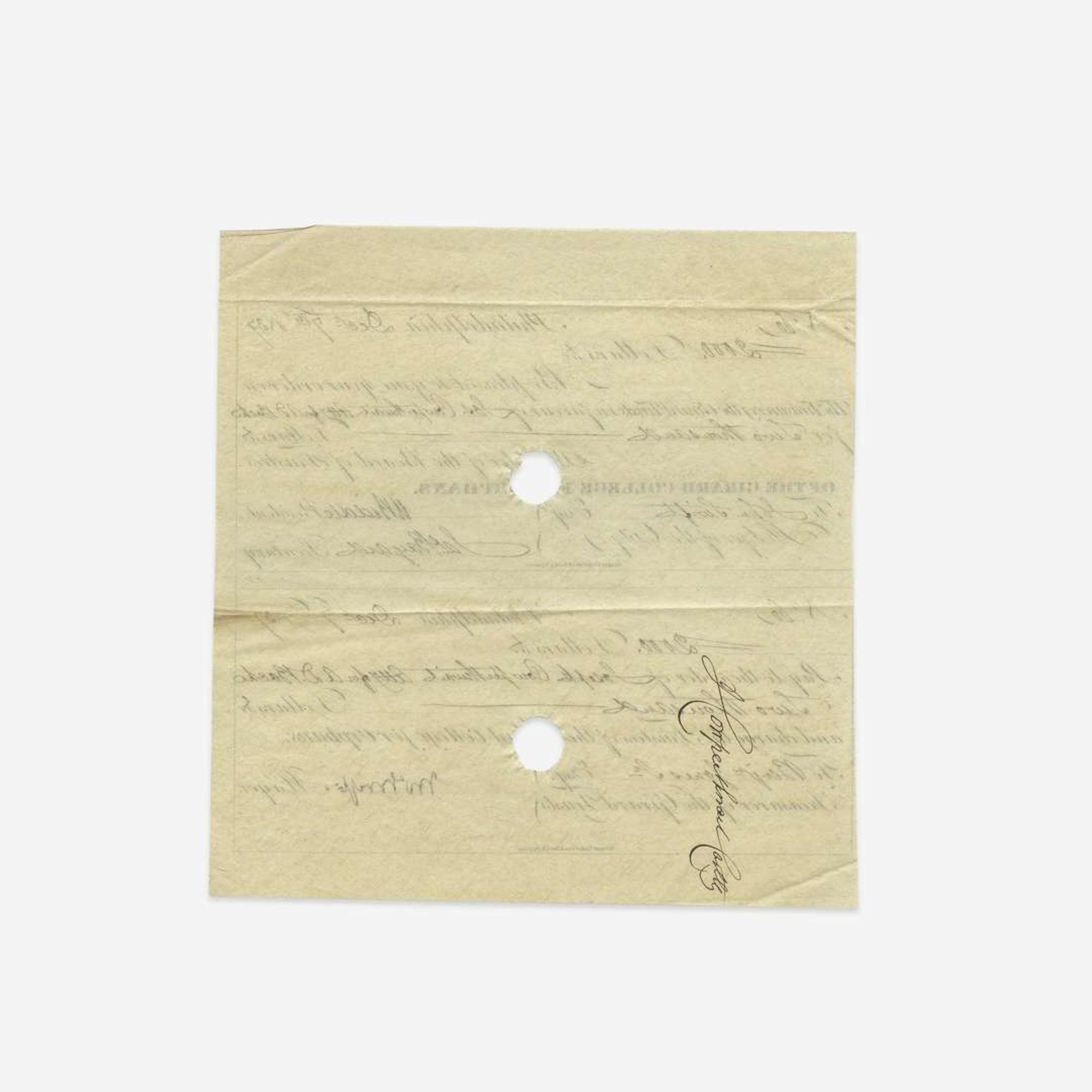 [Philadelphia] [Girard College] Biddle, N(icholas). Partially-Printed Document