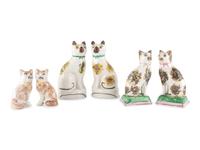 Three Pairs of Staffordshire Glazed Earthenware Cats