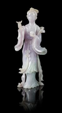 A Lavender Jadeite Figure of a Meiren Height 8 1/2 inches. — 20TH CENTURY