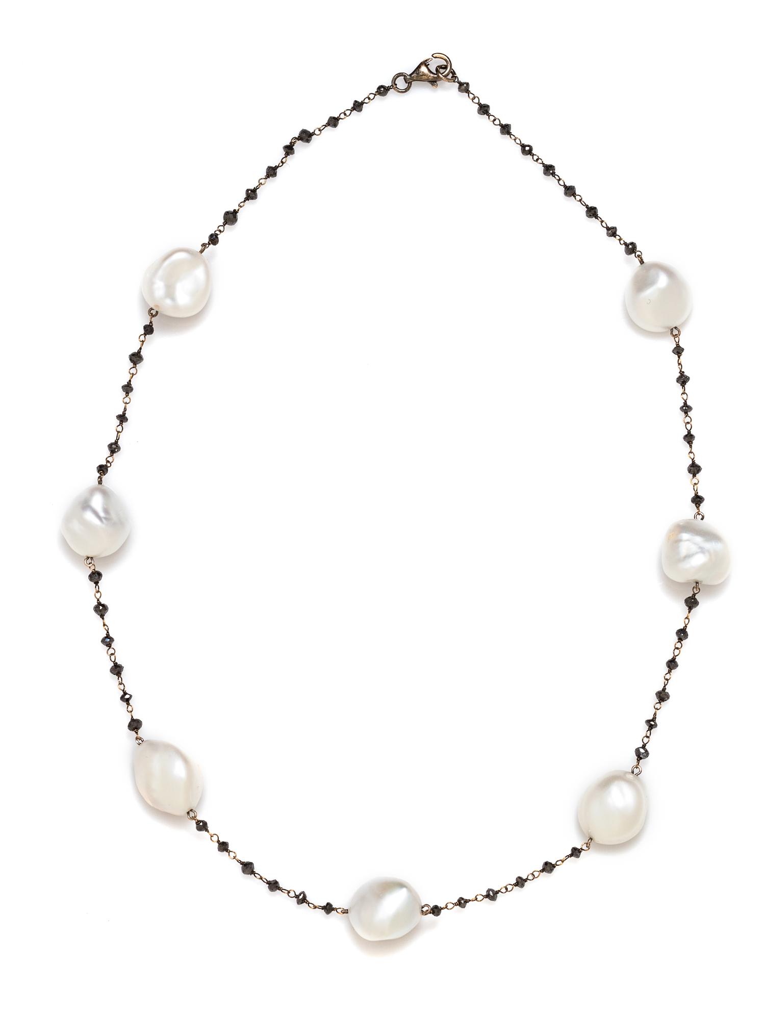 An 18 Karat Blackened Gold, Cultured Baroque Pearl and Black Diamond Necklace, 10.20 dwts.