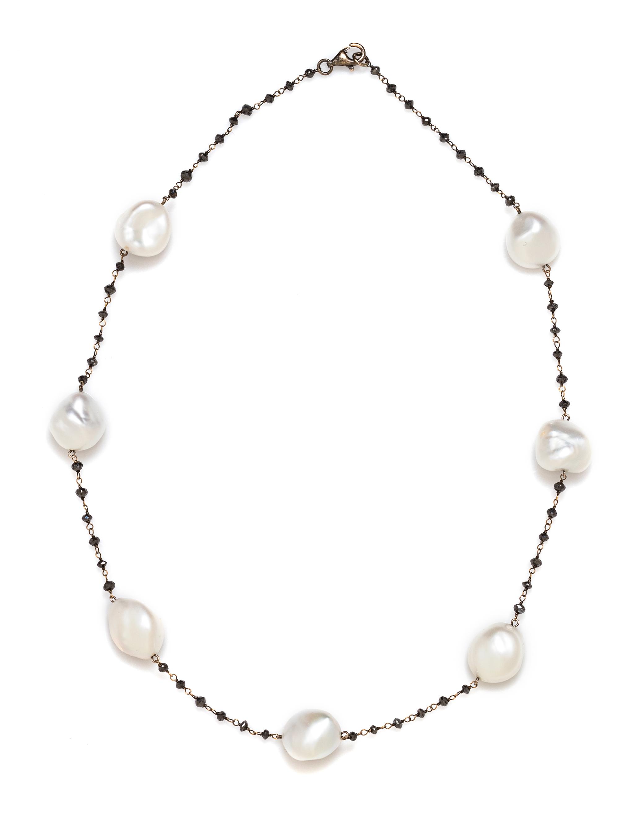 An 18 Karat Blackened Gold, Cultured Baroque Pearl and Black Diamond Necklace, 10.20 dwts.