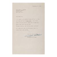 Williams, Tennessee (1911-1983). Typed letter signed ("Tennessee Williams") to Marilyn Monroe, [New York], 8 February 1956.