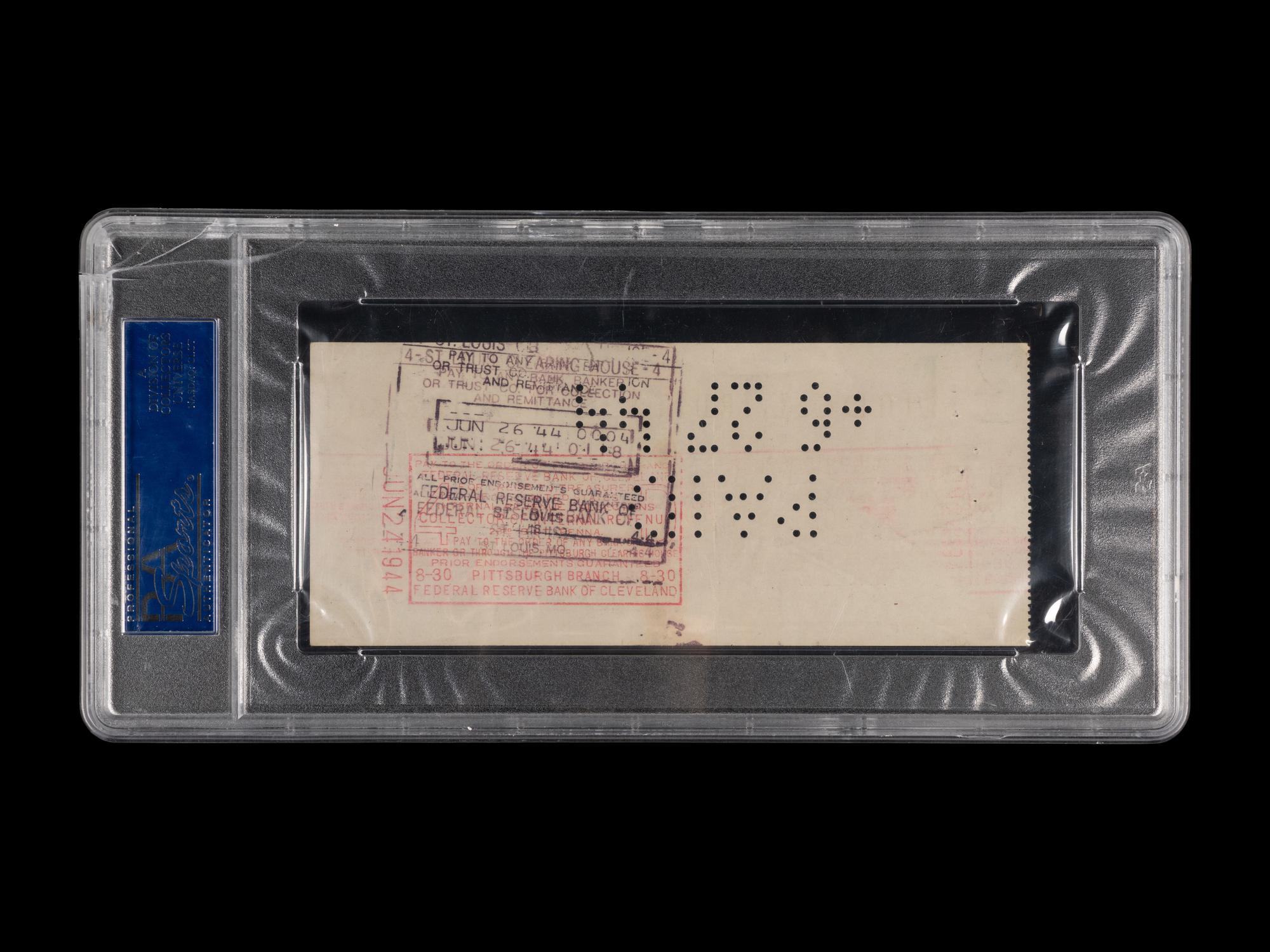 A Stan Musial Signed Autograph 1944 Check (PSA Encapsulated)