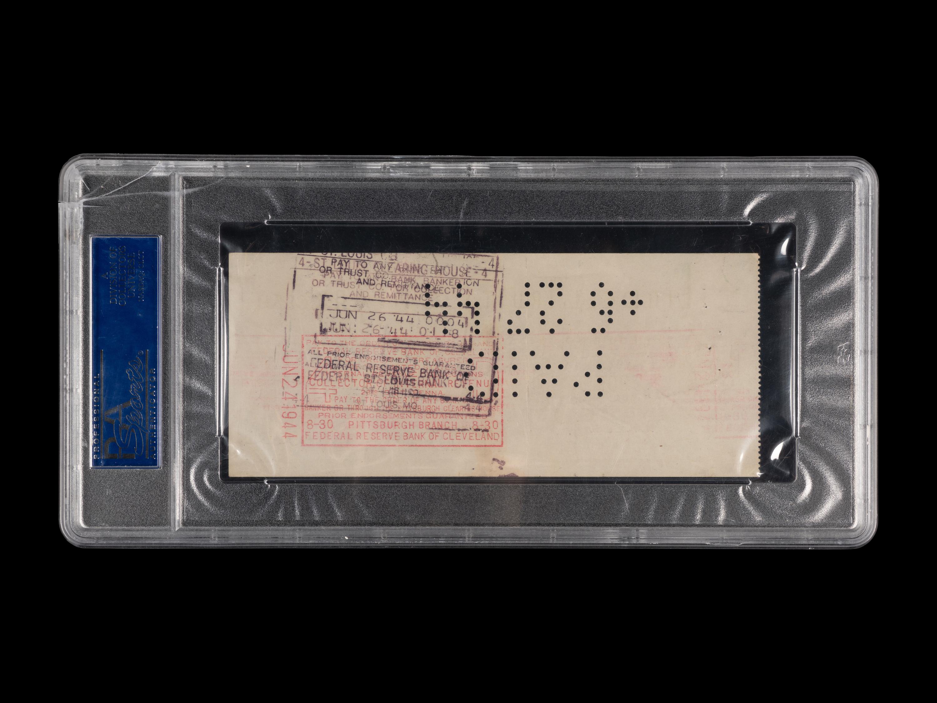 A Stan Musial Signed Autograph 1944 Check (PSA Encapsulated)