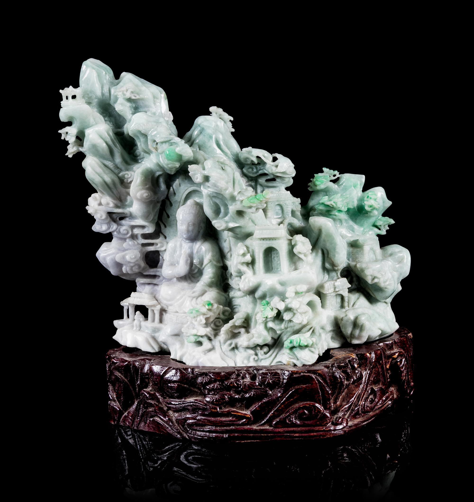 A Chinese Light Lavender and Celadon Jadeite Figural Group