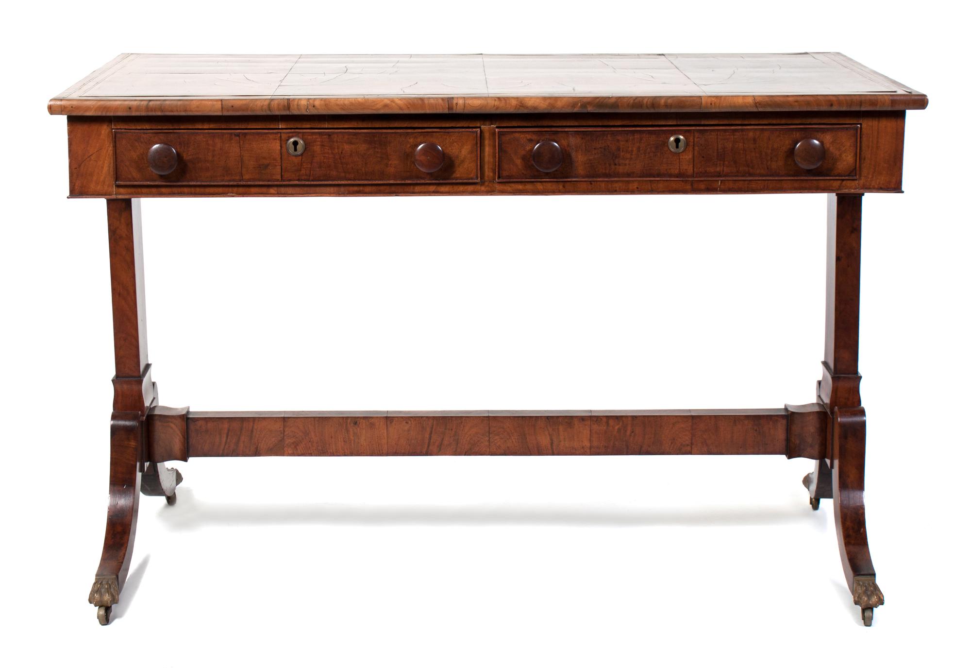 A Regency Walnut and Figured Walnut Sofa Table Height 29 inches. — ENGLISH CIRCA 1815