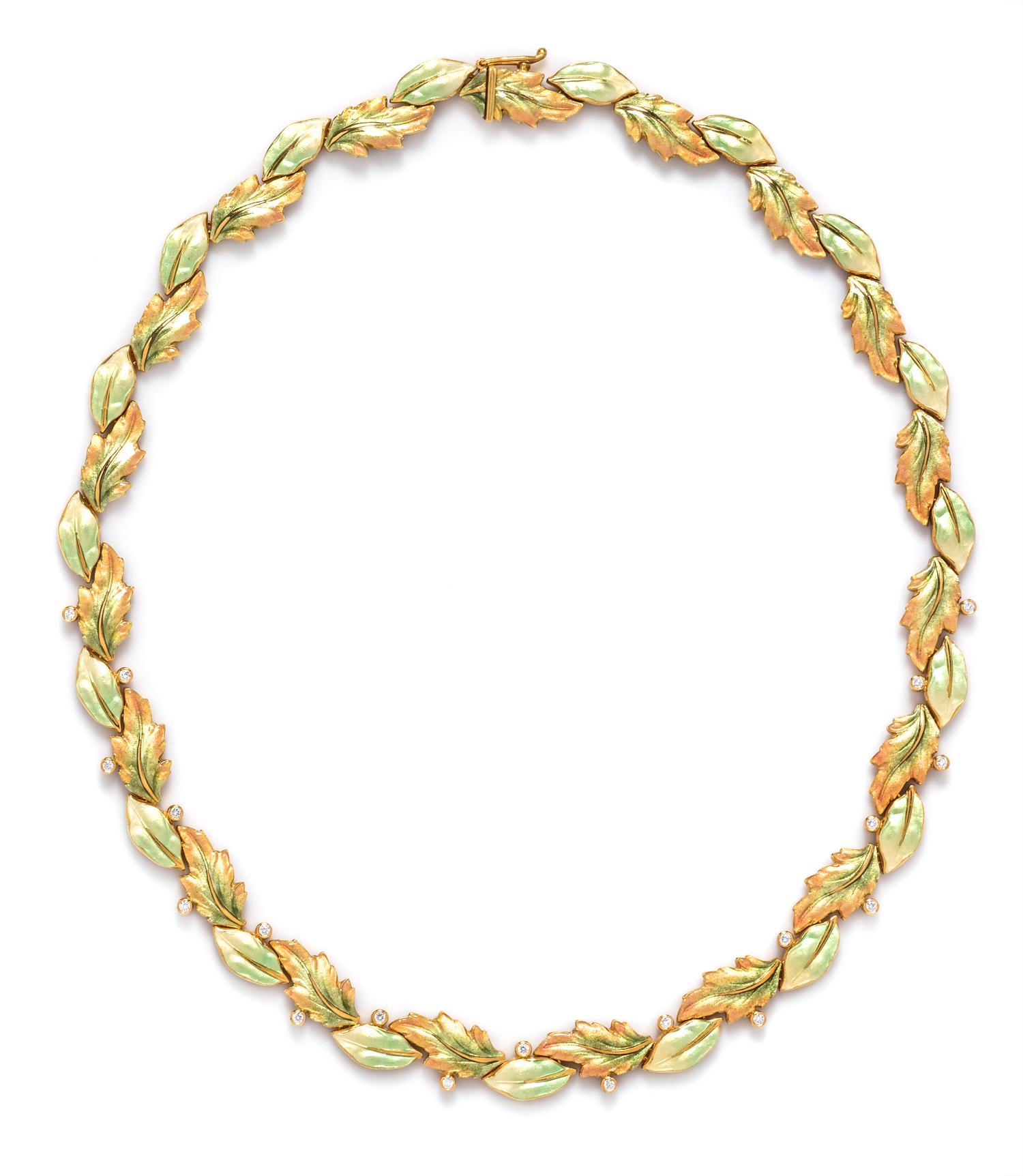 An 18 Karat Yellow Gold, Diamond and Polychrome Enamel Necklace, Masriera,
