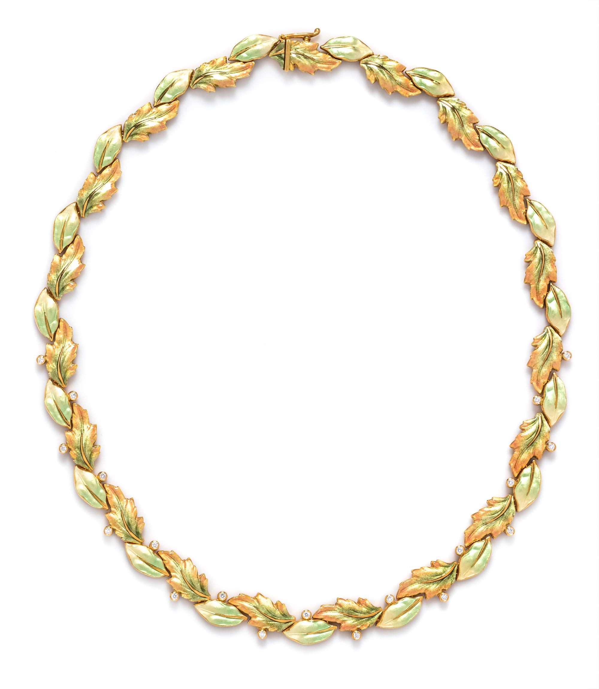 An 18 Karat Yellow Gold, Diamond and Polychrome Enamel Necklace, Masriera,