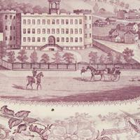 A Staffordshire Historical Mulberry Transfer-Decorated Platter Depicting the Penitentiary in Allegheny Near Pittsburgh, Pennsylvania