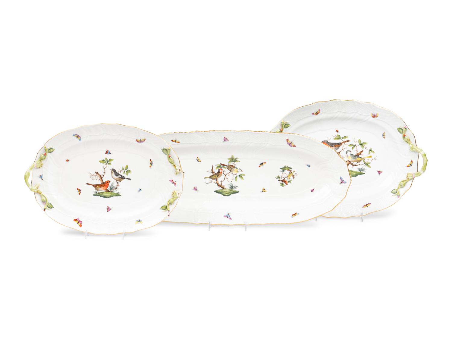 Three Herend Rothschild Bird Porcelain Platters
