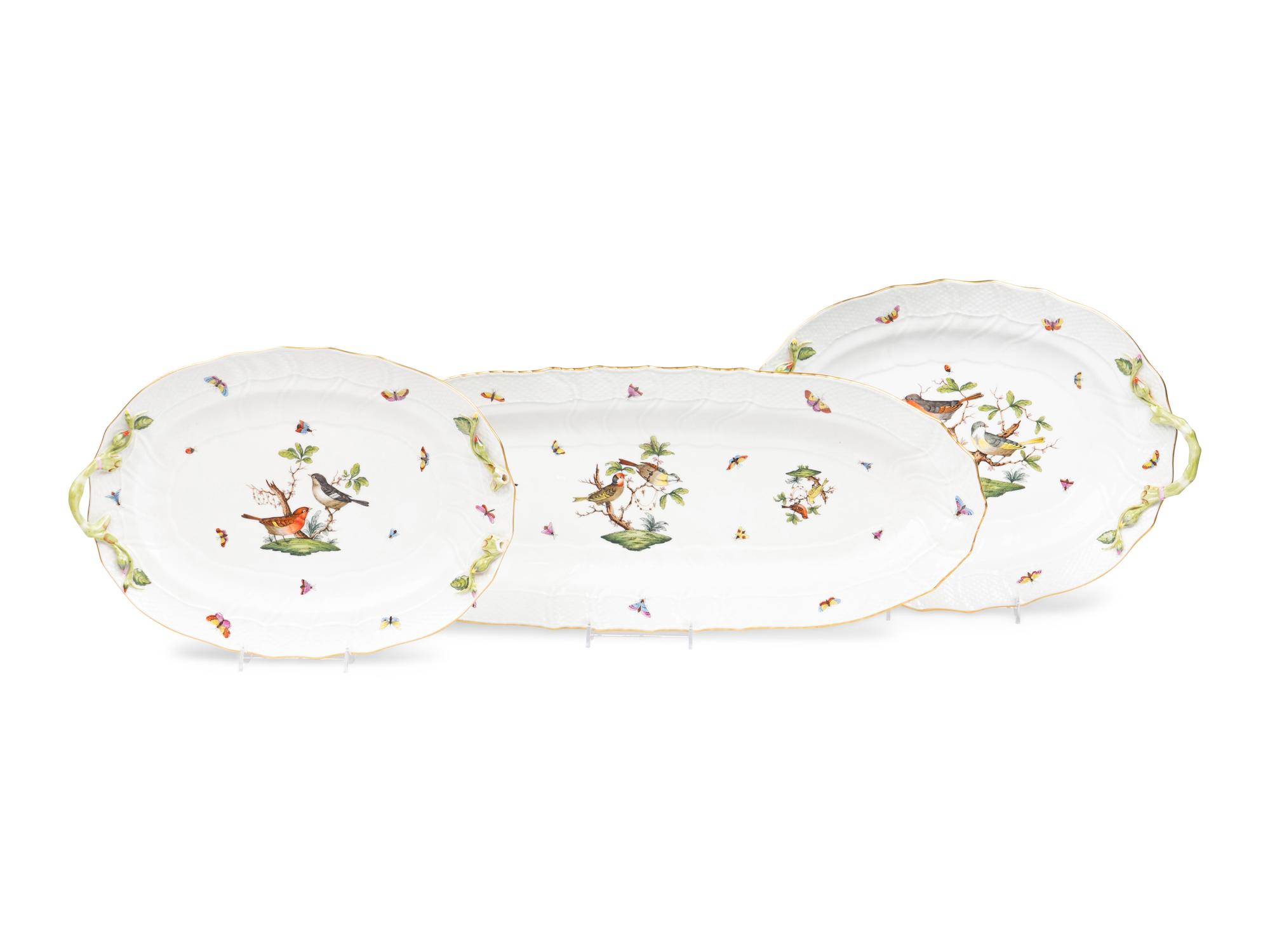Three Herend Rothschild Bird Porcelain Platters
