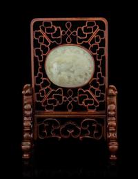A Chinese White Jade Inset Table Screen