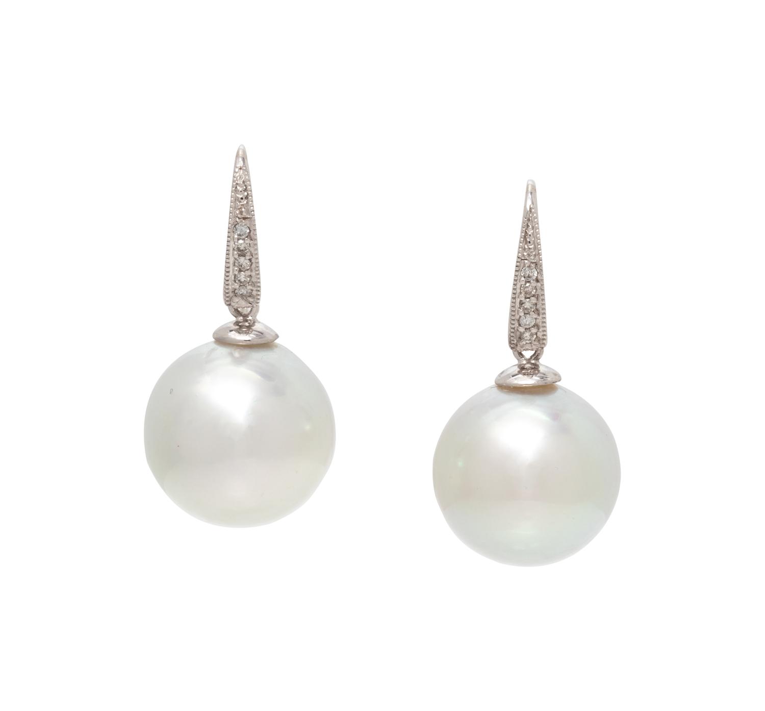 CULTURED SOUTH SEA PEARL AND DIAMOND EARRINGS