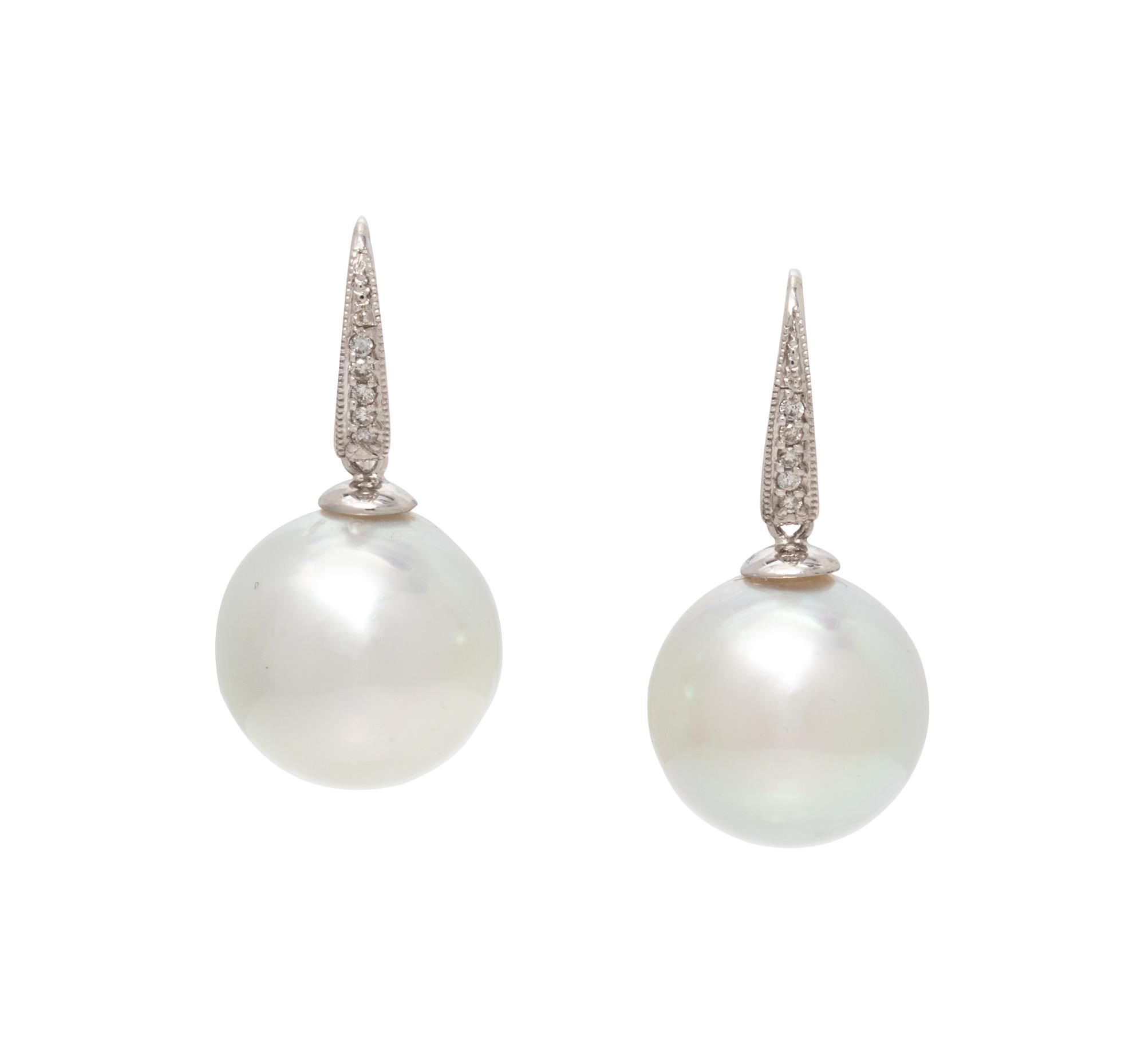 CULTURED SOUTH SEA PEARL AND DIAMOND EARRINGS