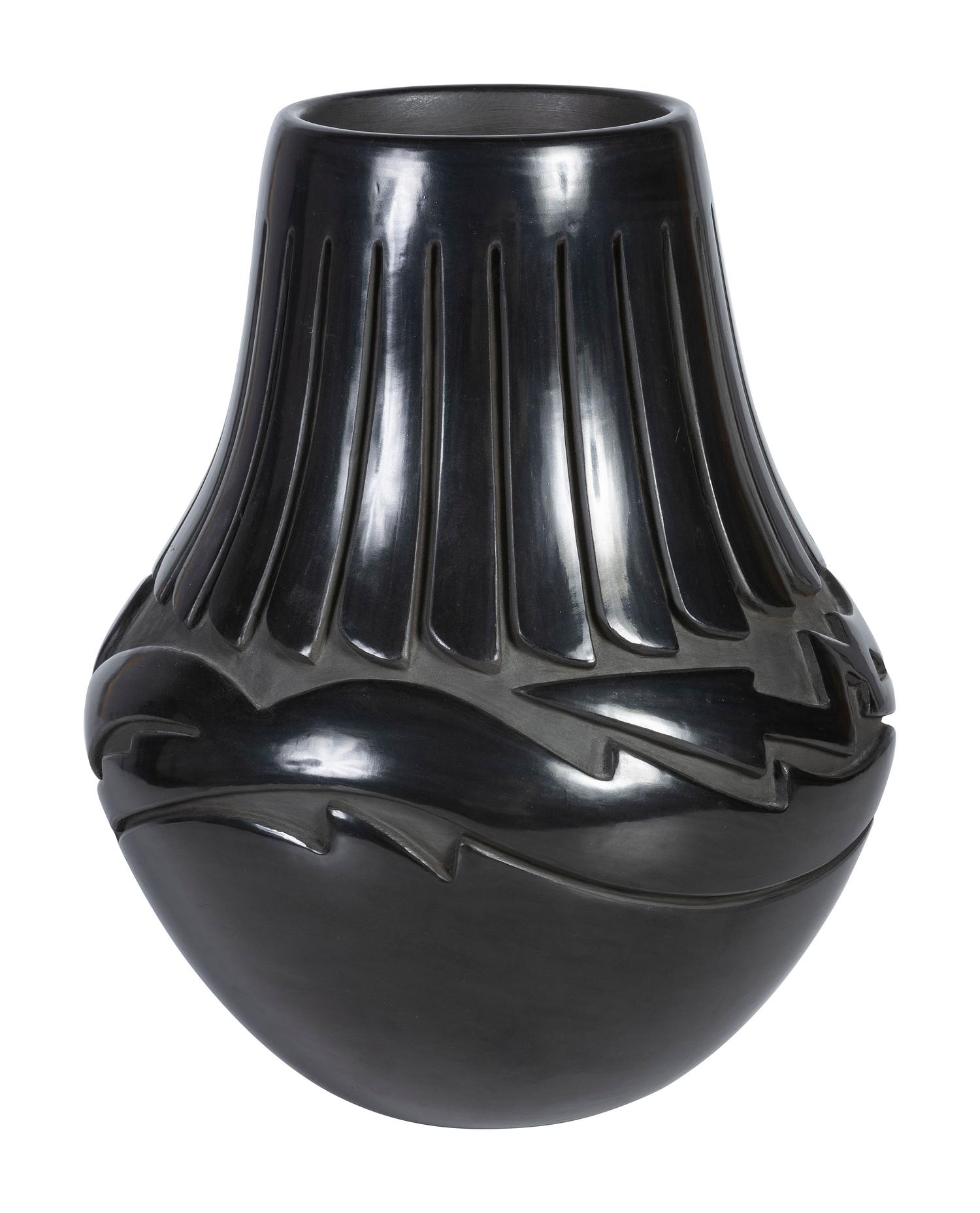 Carved Blackware Pottery Jar