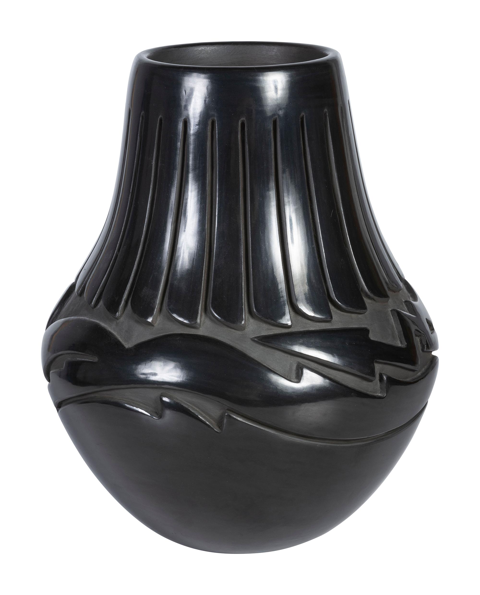 Carved Blackware Pottery Jar