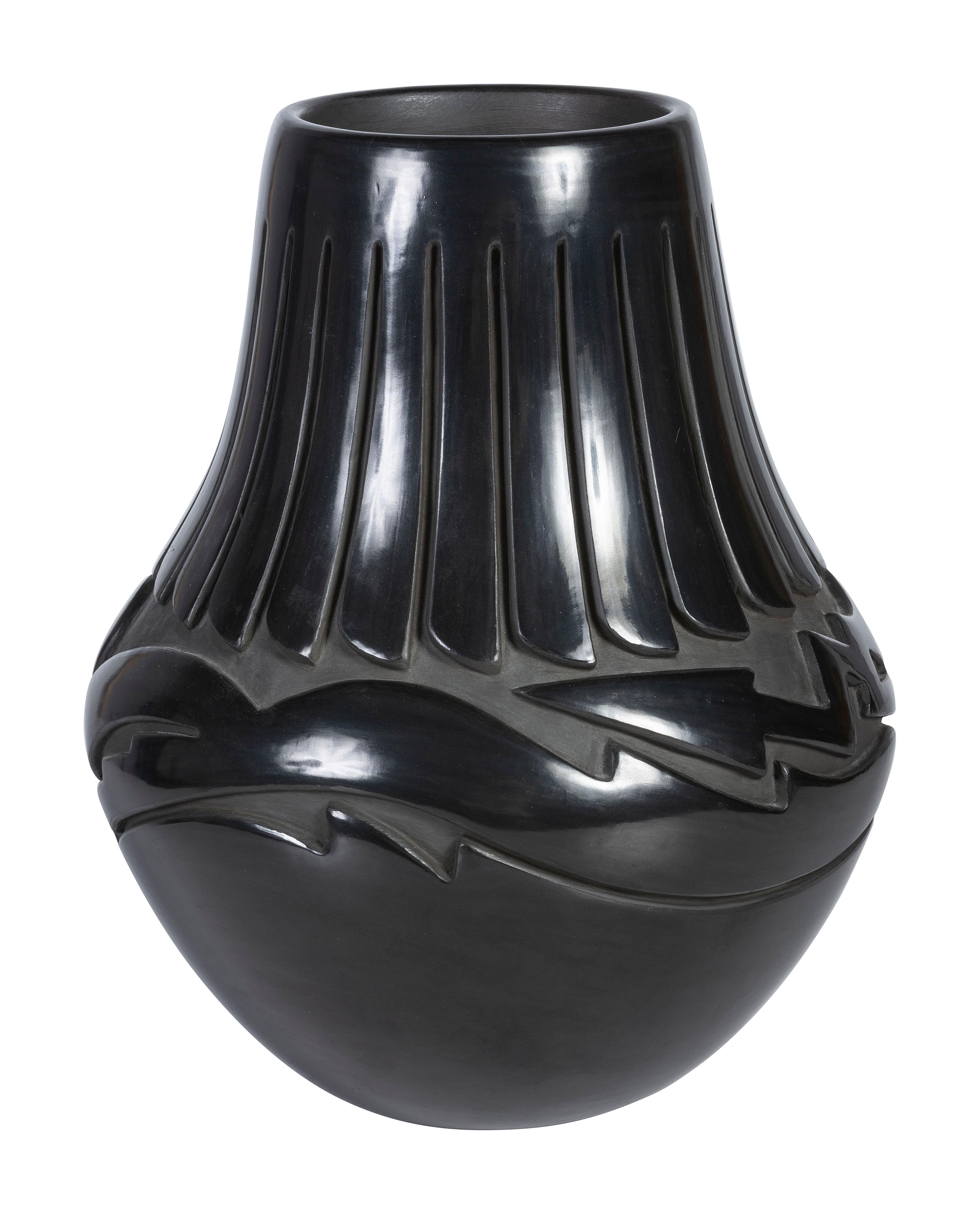 Carved Blackware Pottery Jar