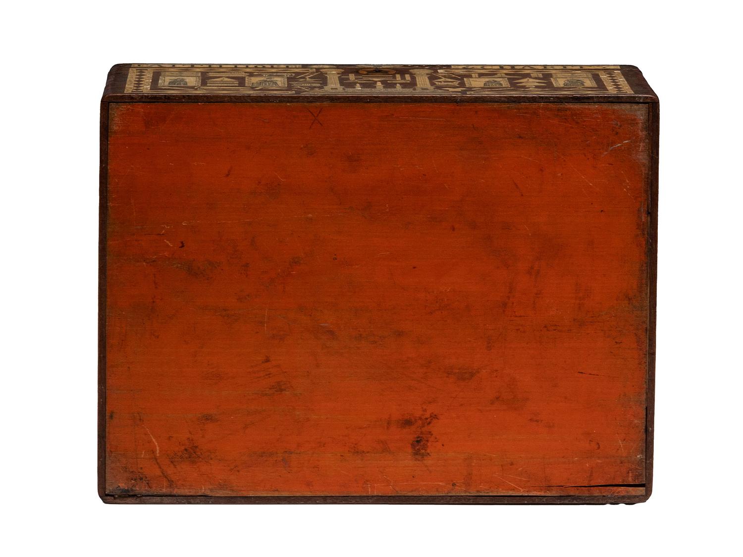 An American Scottish Rite Masonic-Decorated Sulphur Inlaid and Penwork Walnut Cash Box