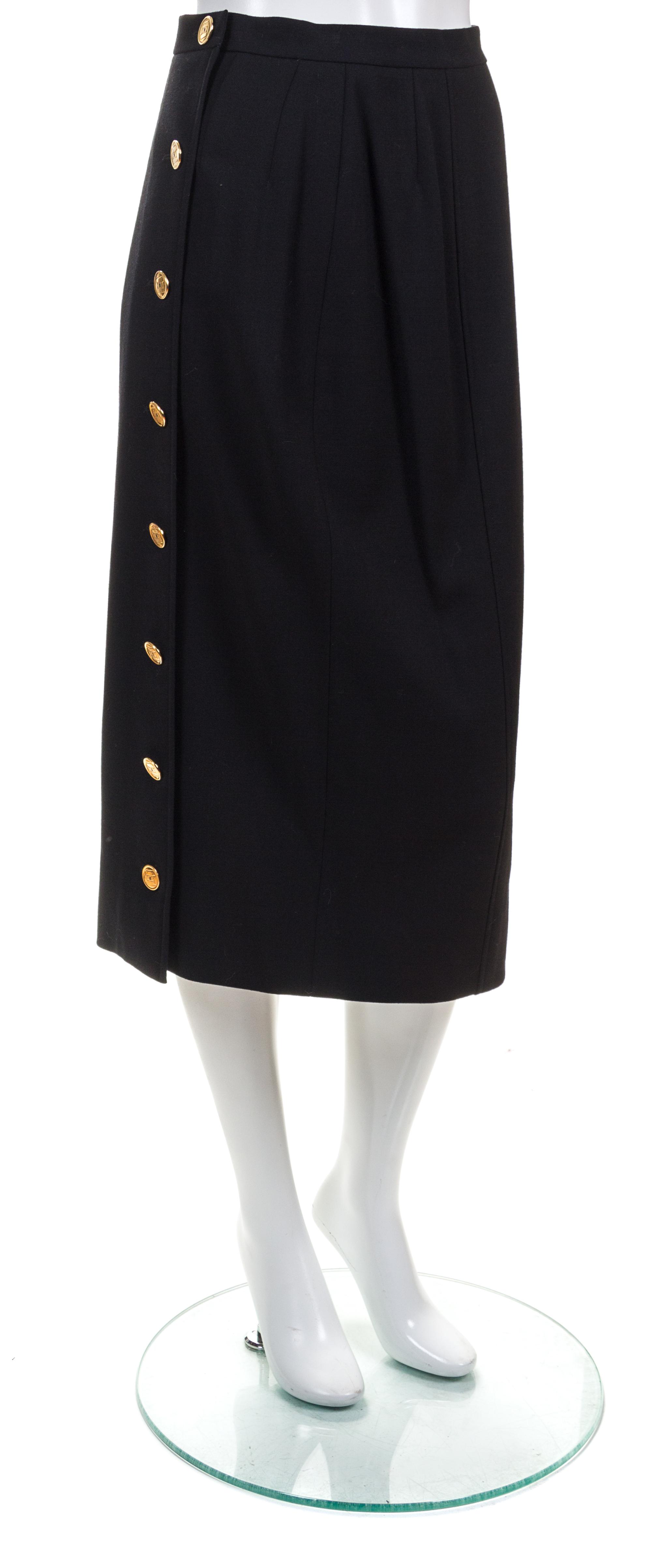 A Chanel Black Wool Straight Skirt, Size 40.