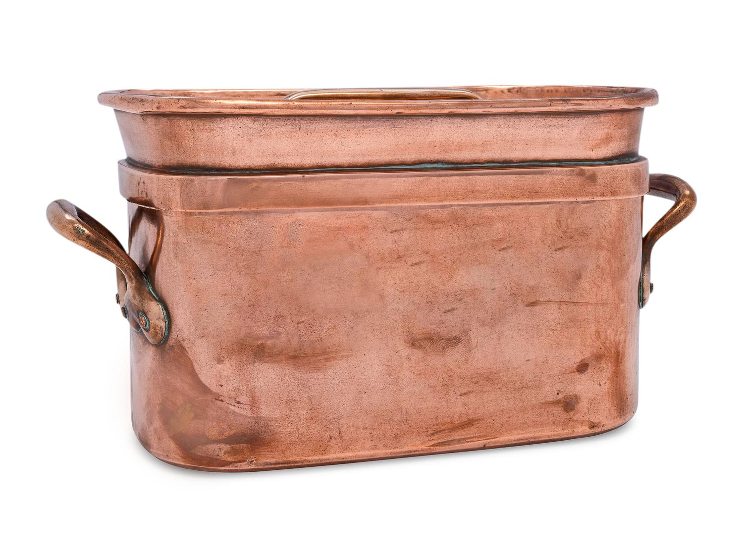 A French Copper Daubière with Brass Handles