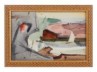 Four works: Sweden, 1951; Beach Scene; Rockport; and Harbor Scene