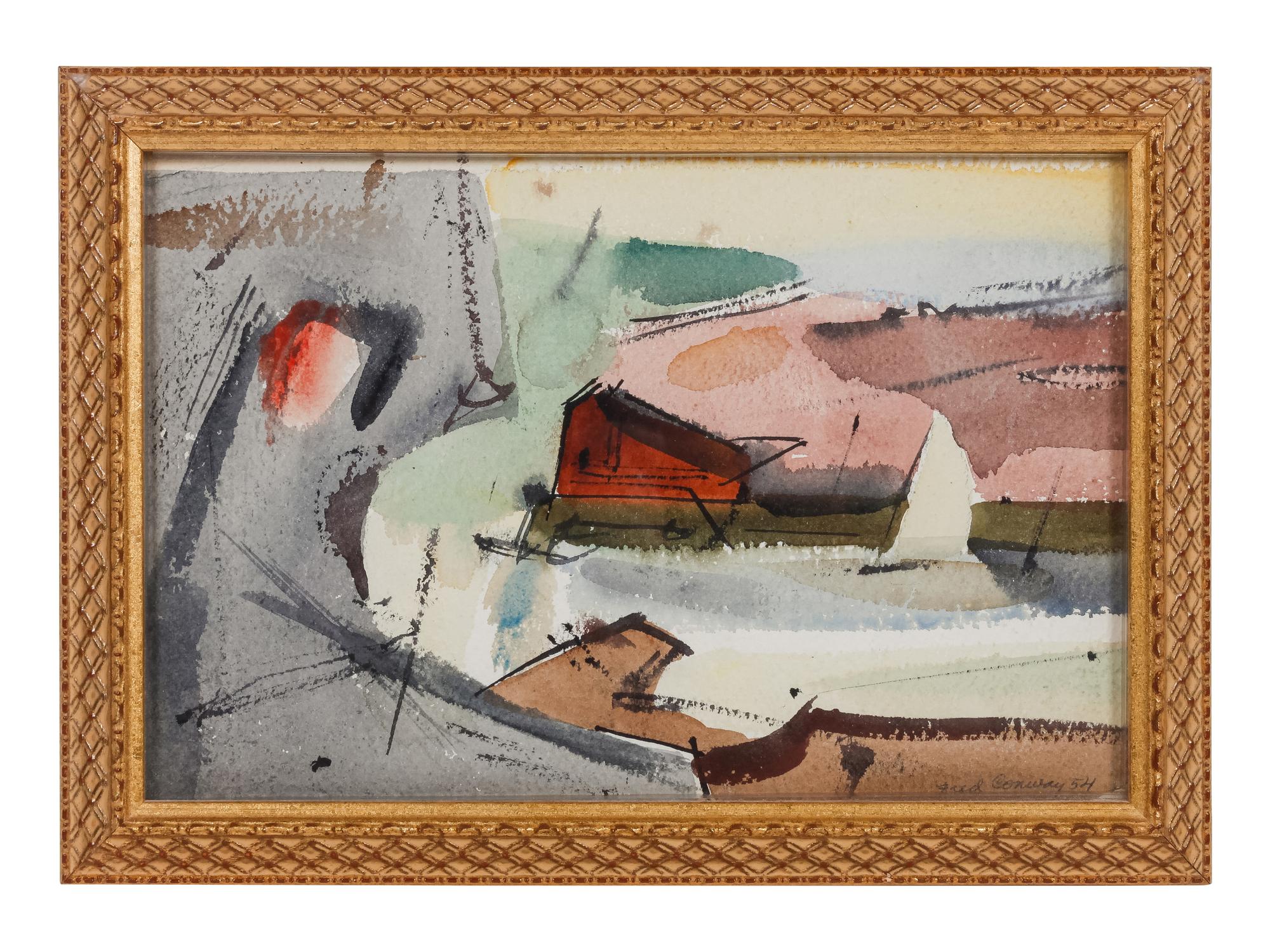 Four works: Sweden, 1951; Beach Scene; Rockport; and Harbor Scene