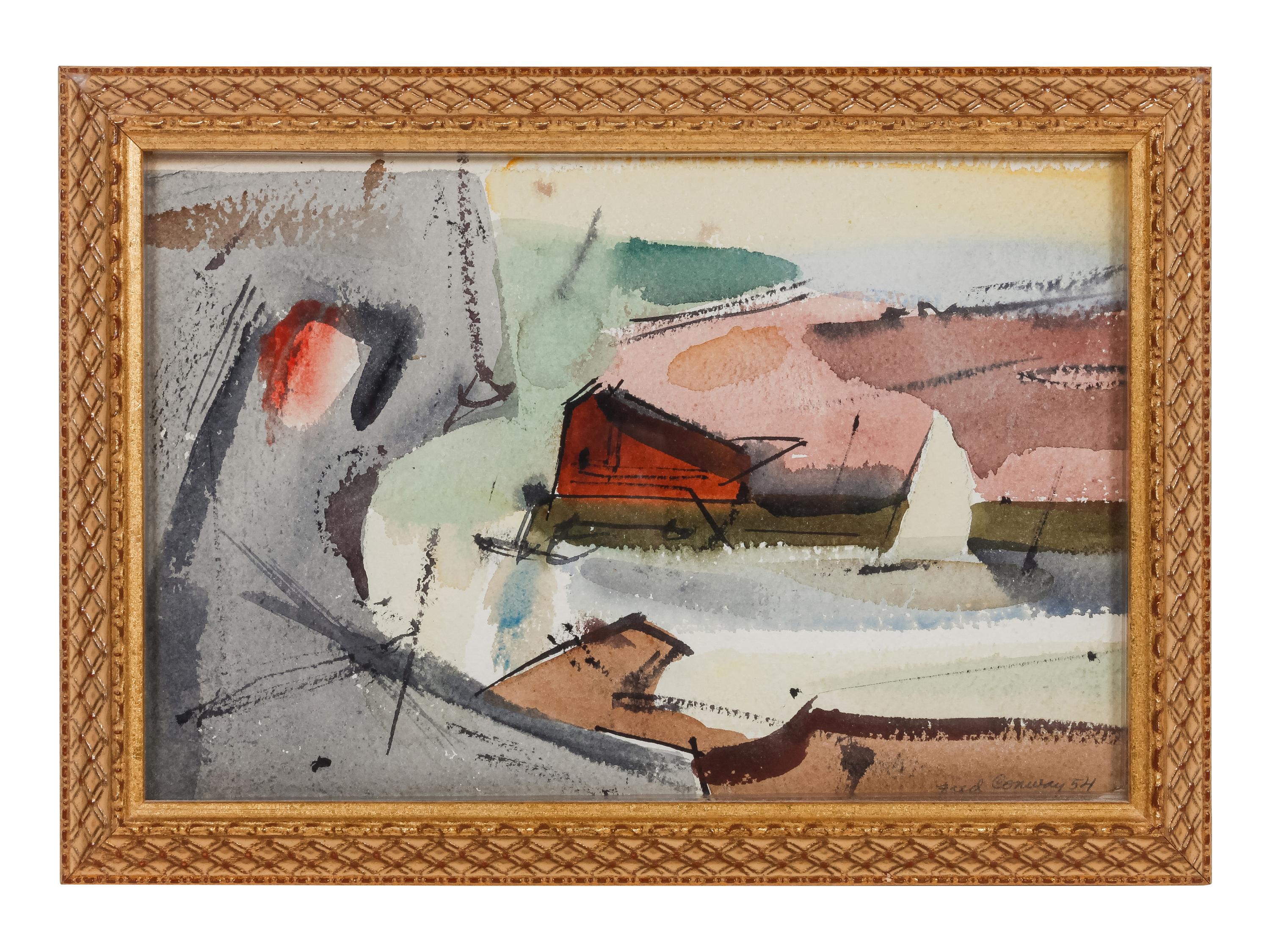 Four works: Sweden, 1951; Beach Scene; Rockport; and Harbor Scene