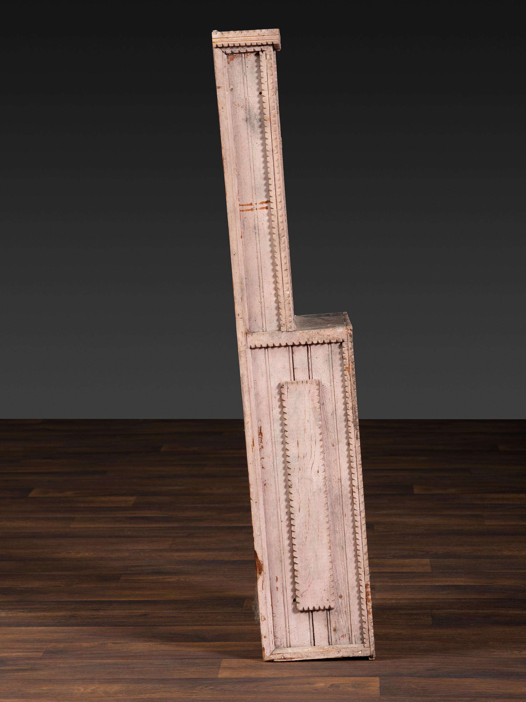 A Folk Art Granite Carved and Painted Wood Shelf Clock