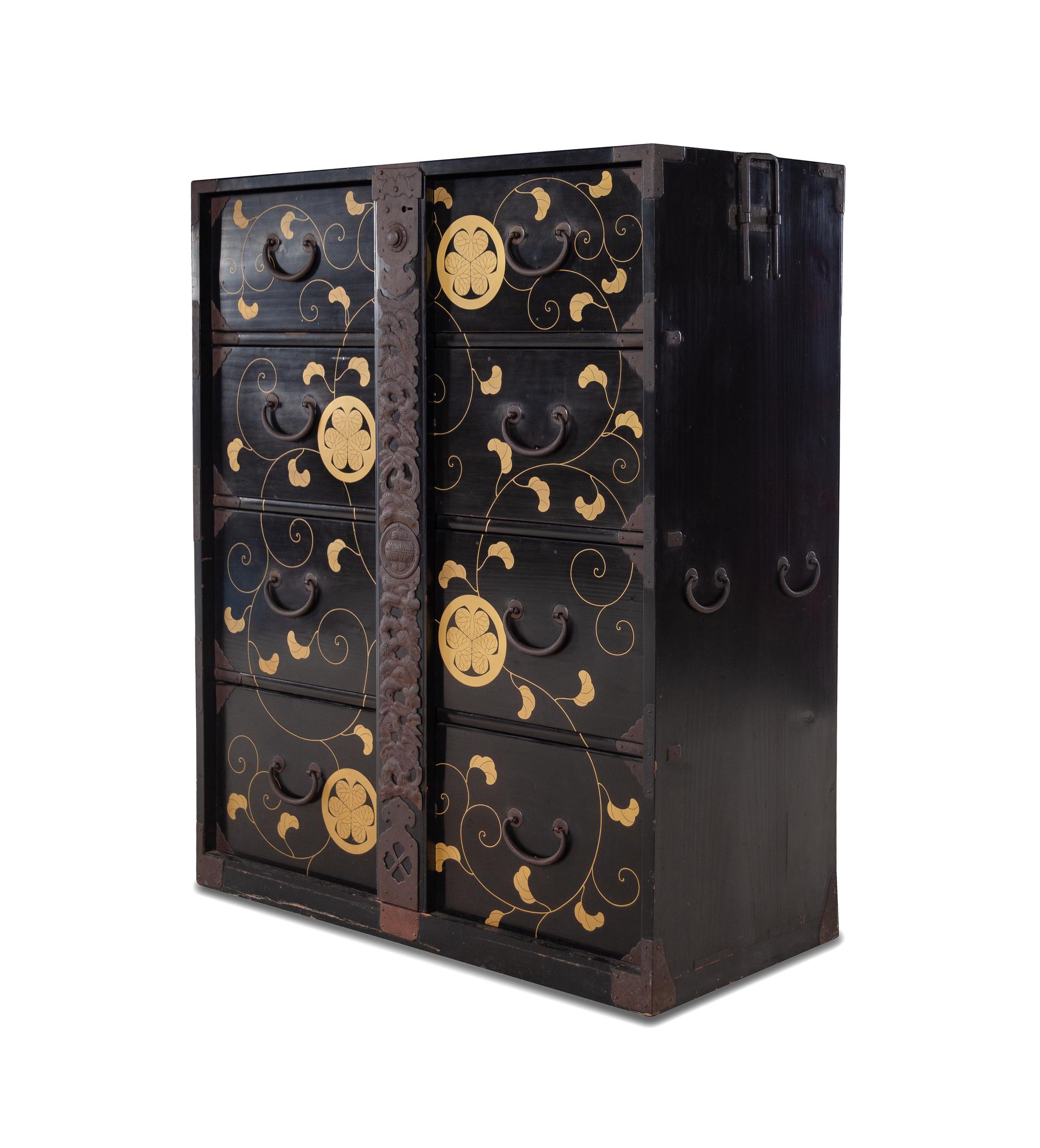 A Japanese Iron Mounted Lacquered Cabinet