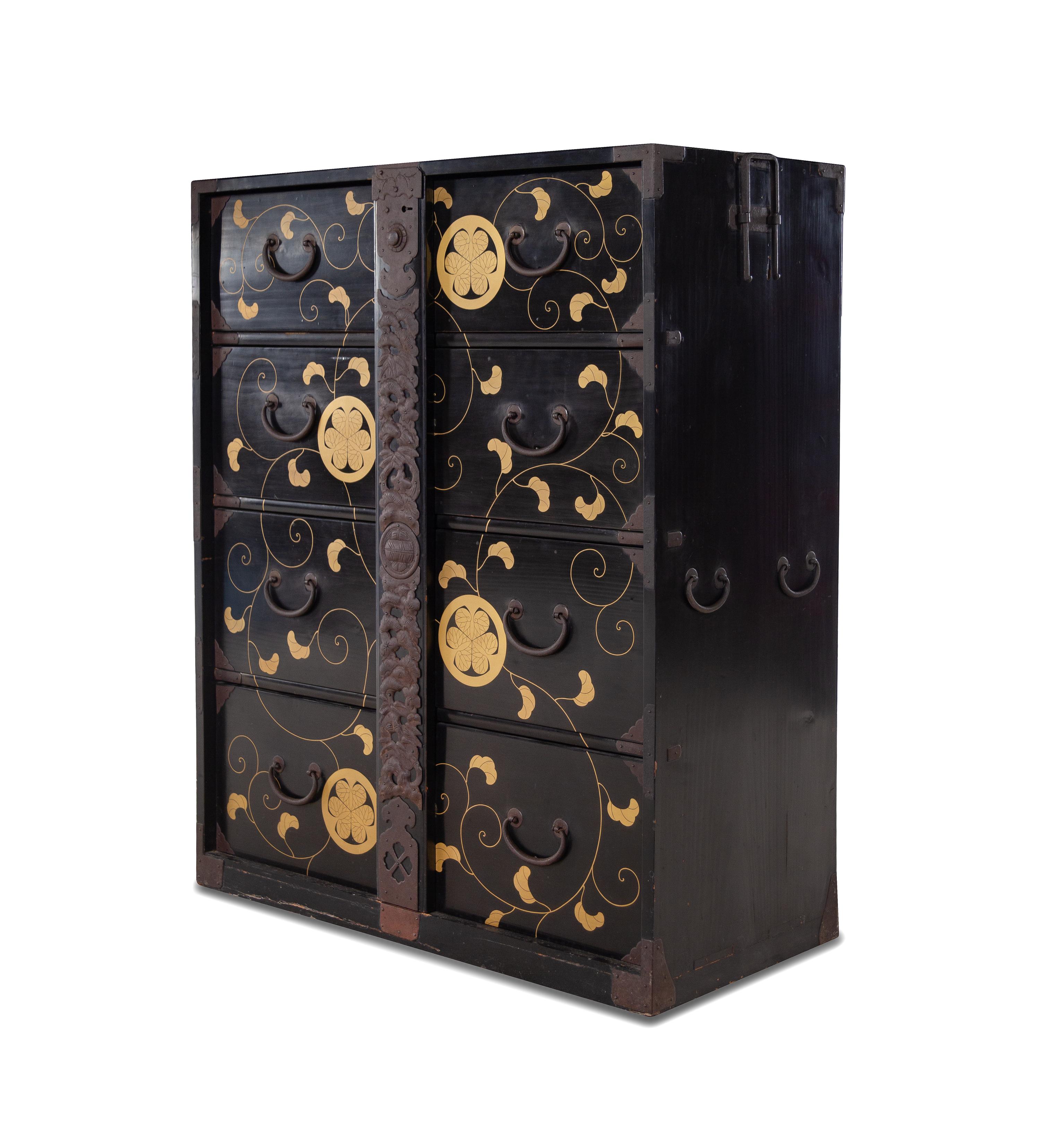 A Japanese Iron Mounted Lacquered Cabinet
