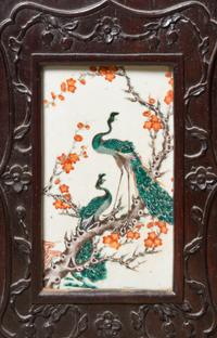 A Chinese Eight-Panel Famille Rose Porcelain Inlaid Hardwood Floor Screen 19TH CENTURY Height overall 69 inches. — 19TH CENTURY