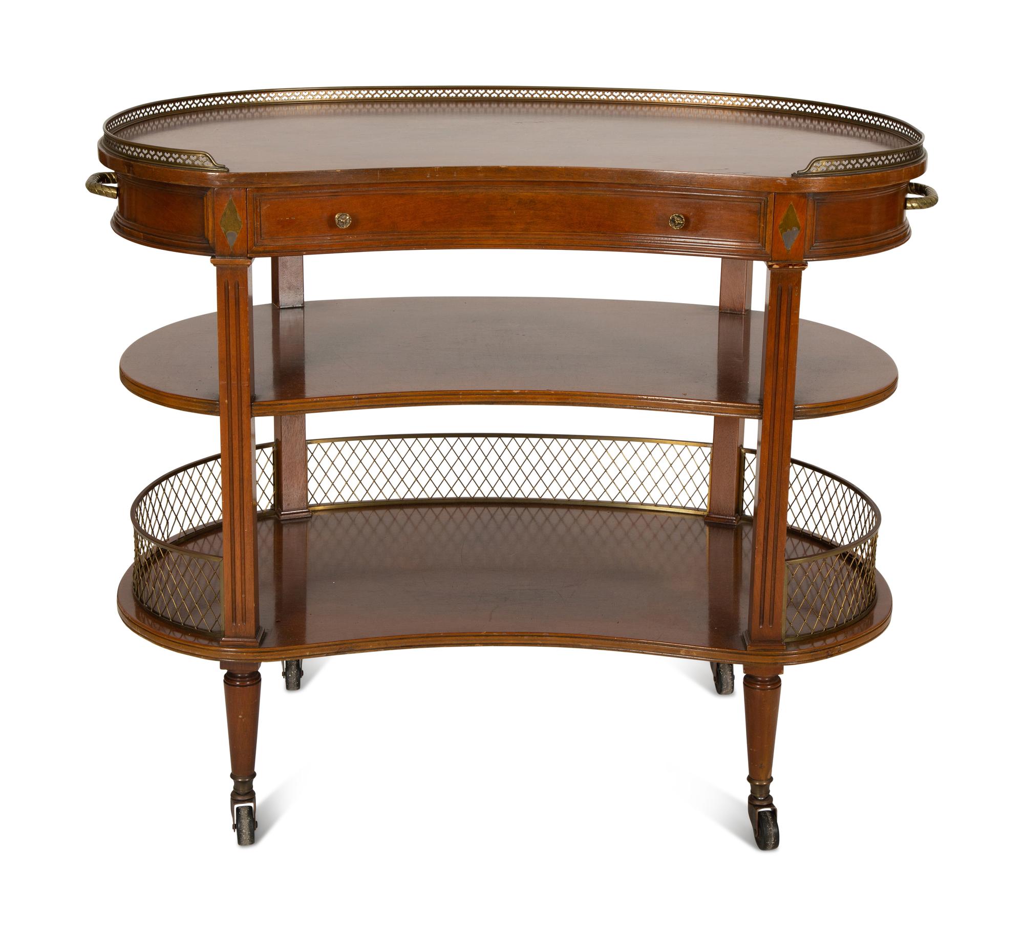 A Louis XVI Style Mahogany Brass Mounted Bar Cart — 20th Century