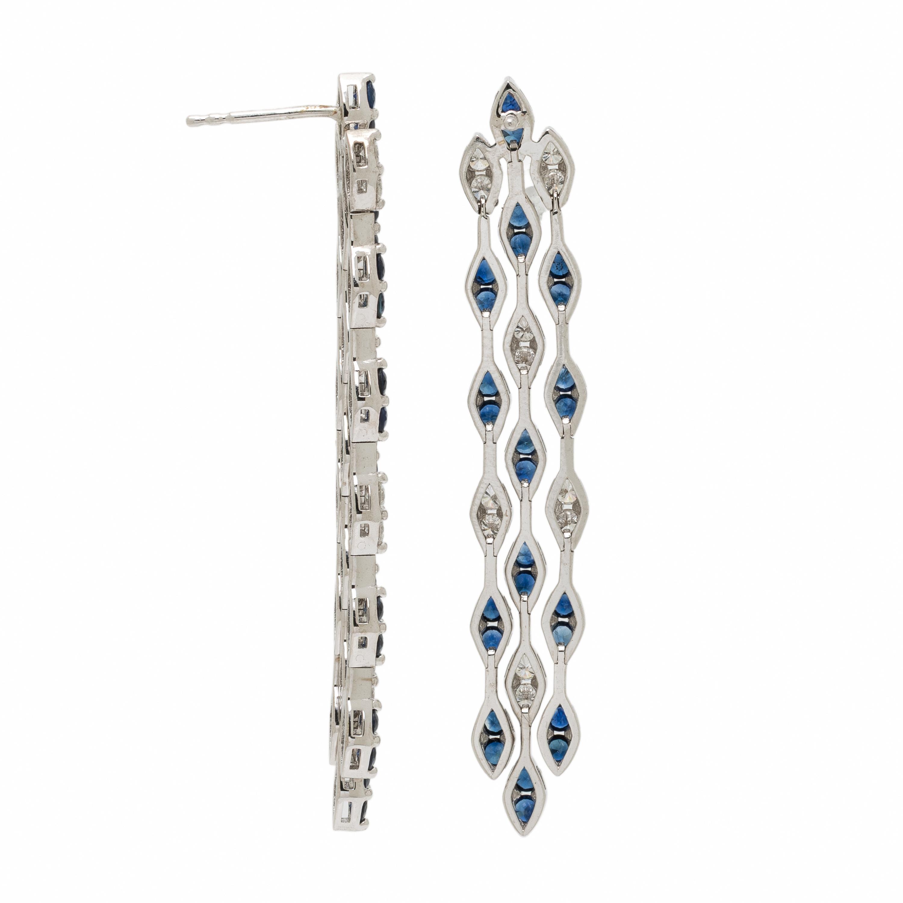 Sapphire, Diamond, and White Gold Earrings