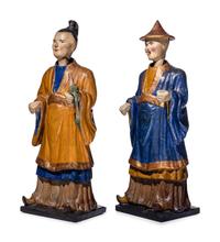 A Pair of North Italian Polychrome Painted Papier-Mâché Nodding Head Figures